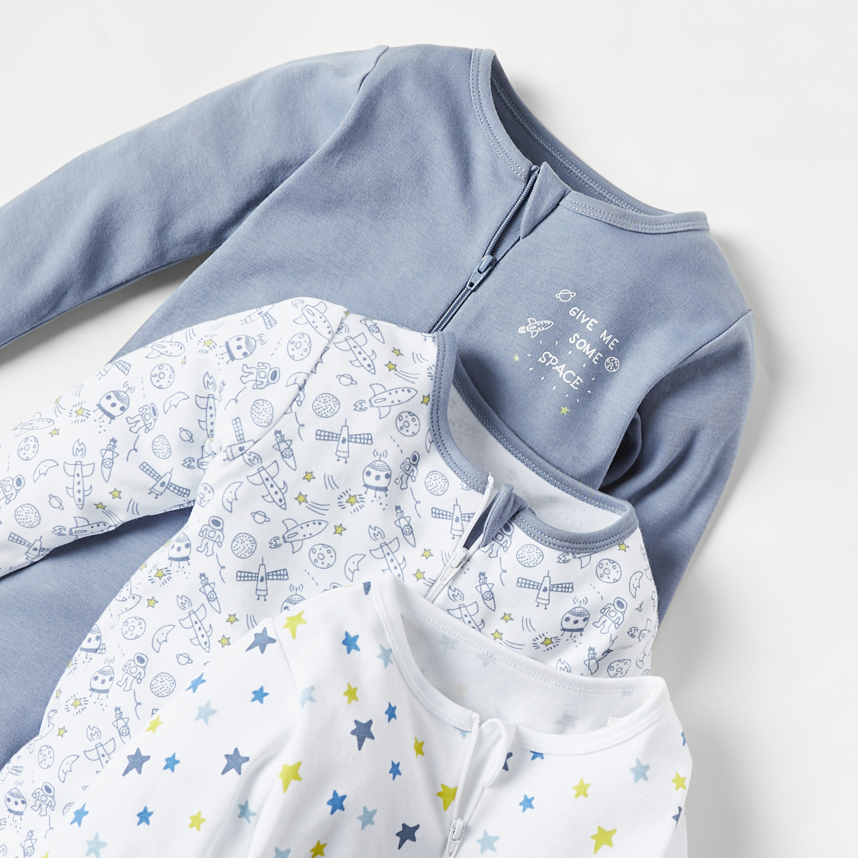 Juniors Galaxy Print Sleepsuit with Zip Closure - Set of 3-baby-boys-clothing-nightwear-sleepsuits-image-5