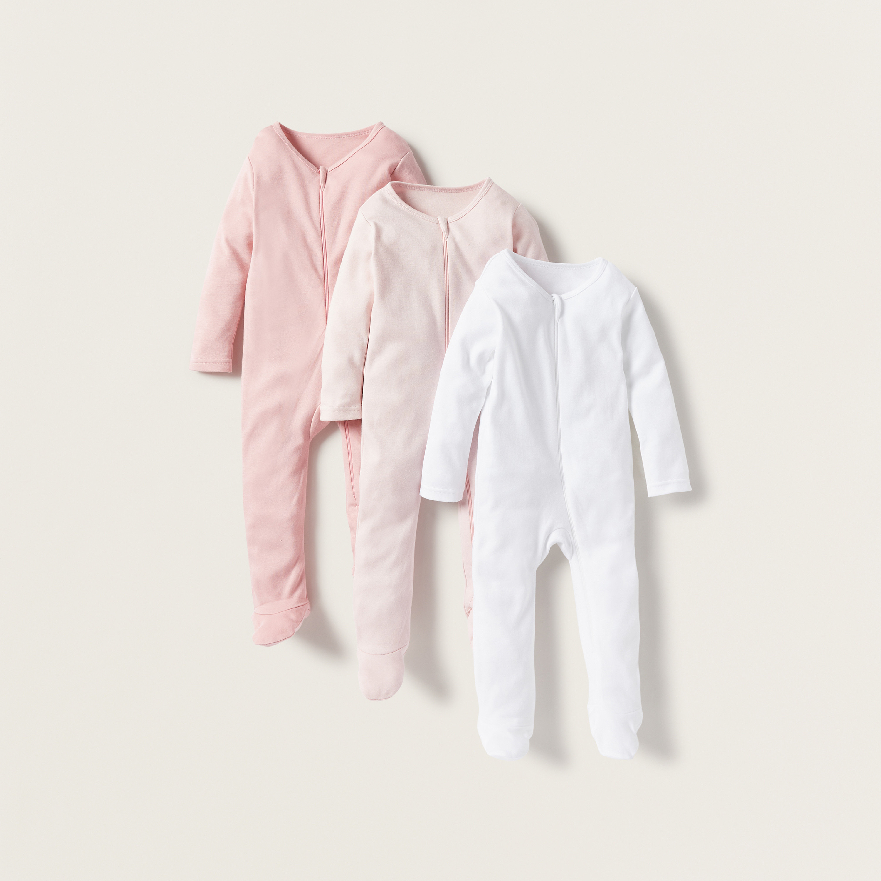 Juniors Solid Sleepsuit with Long Sleeves - Set of 3-baby-boys-clothing-nightwear-sleepsuits-image-1