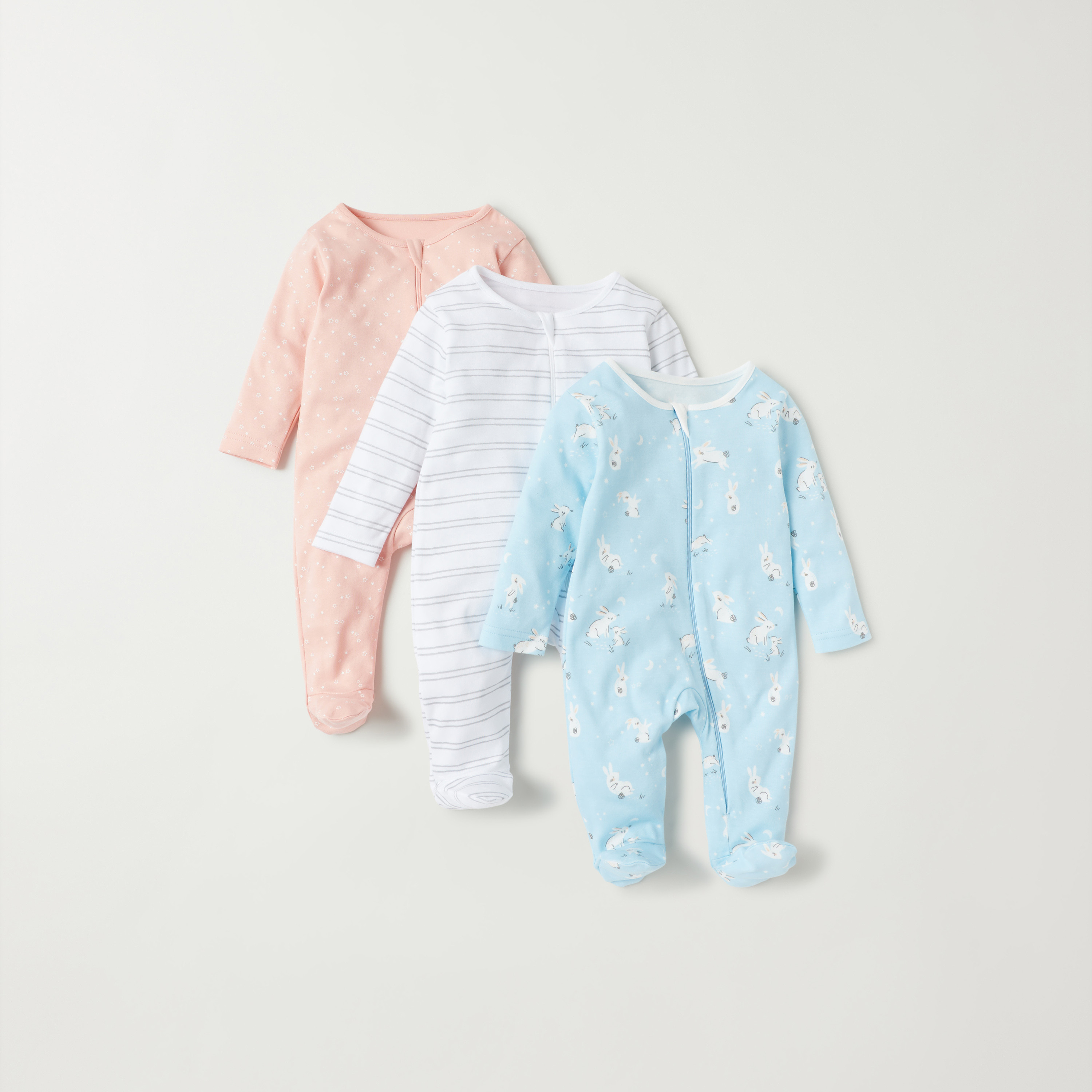 Juniors Printed Sleepsuit with Long Sleeves and Snap Button Closure - Set of 3-baby-boys-clothing-multipacks-image-1