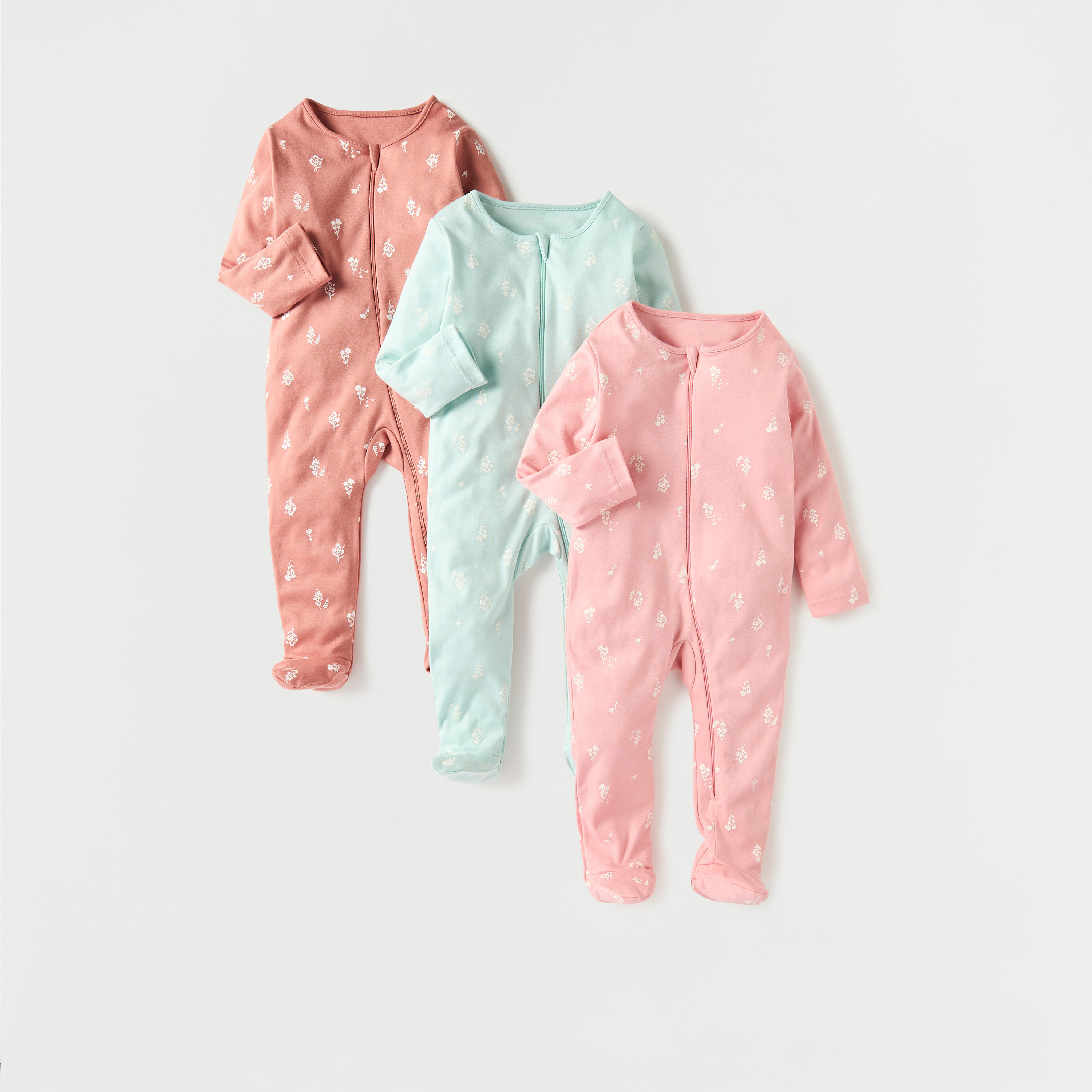 Juniors All-Over Floral Print Sleepsuit with Zip Closure - Set of 3-baby-girls-clothing-nightwear-sleepsuits-image-1