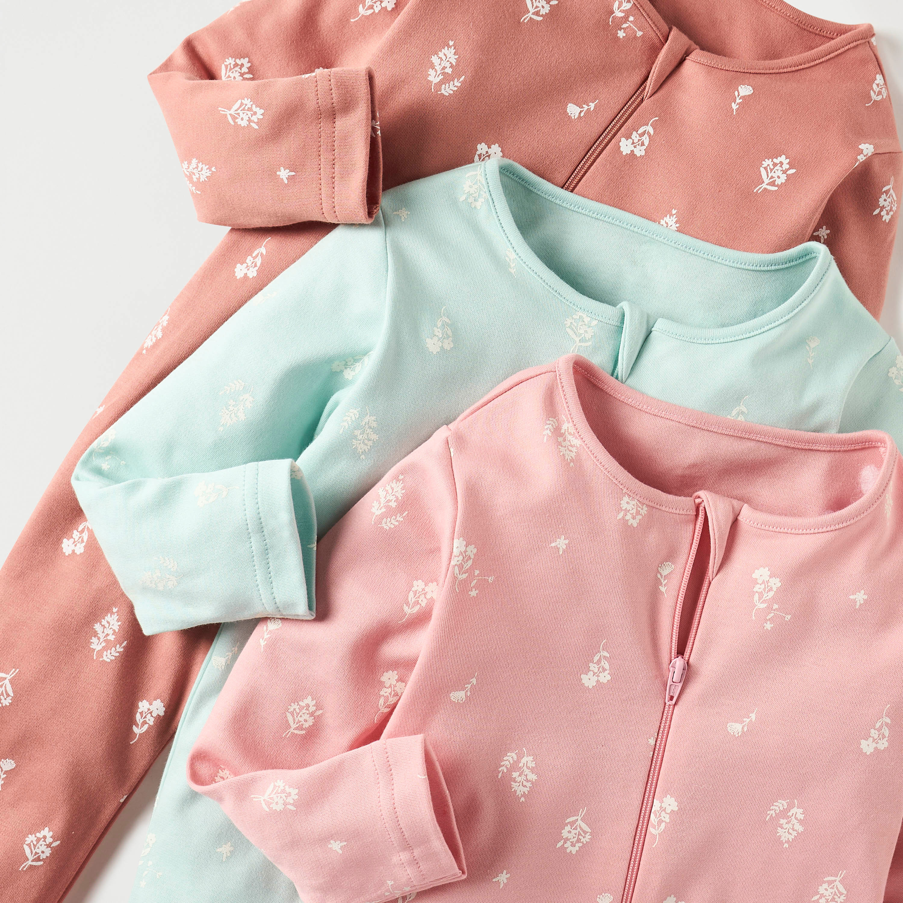 Juniors All-Over Floral Print Sleepsuit with Zip Closure - Set of 3-baby-girls-clothing-nightwear-sleepsuits-image-5