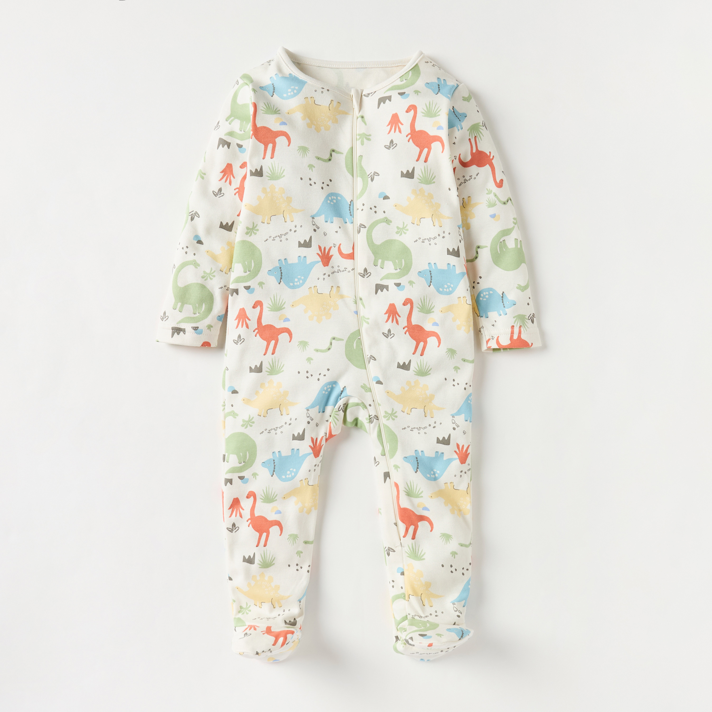 Juniors Dinosaur Print Sleepsuit with Zip Closure - Set of 3-baby-boys-clothing-nightwear-sleepsuits-image-2