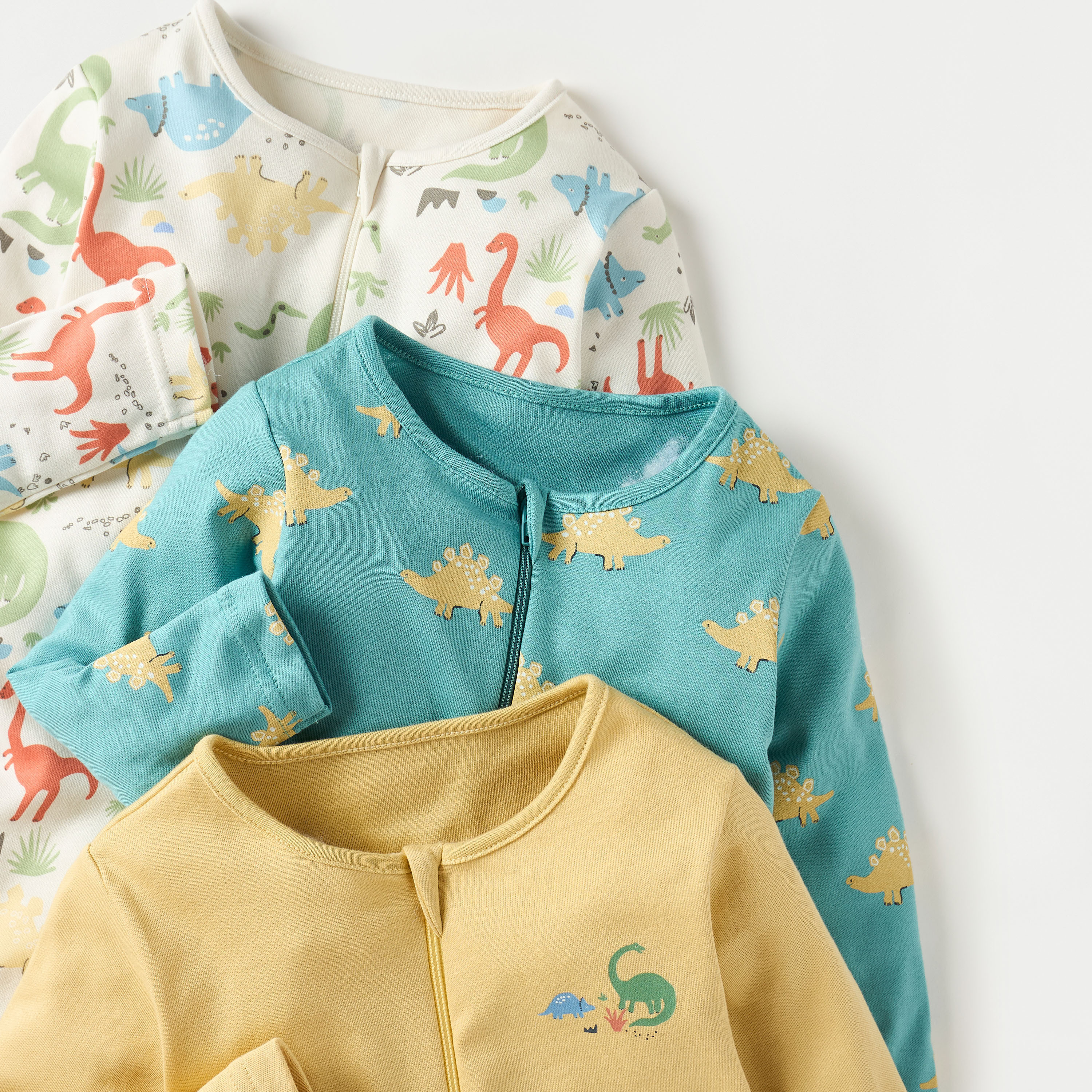 Juniors Dinosaur Print Sleepsuit with Zip Closure - Set of 3-baby-boys-clothing-nightwear-sleepsuits-image-5