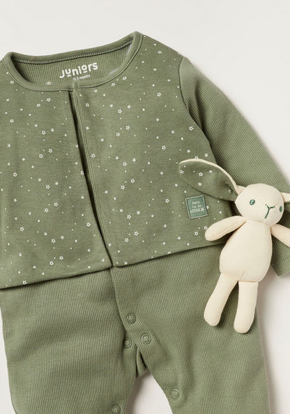 Juniors Printed Closed Feet Sleepsuit with Bunny Plush Toy