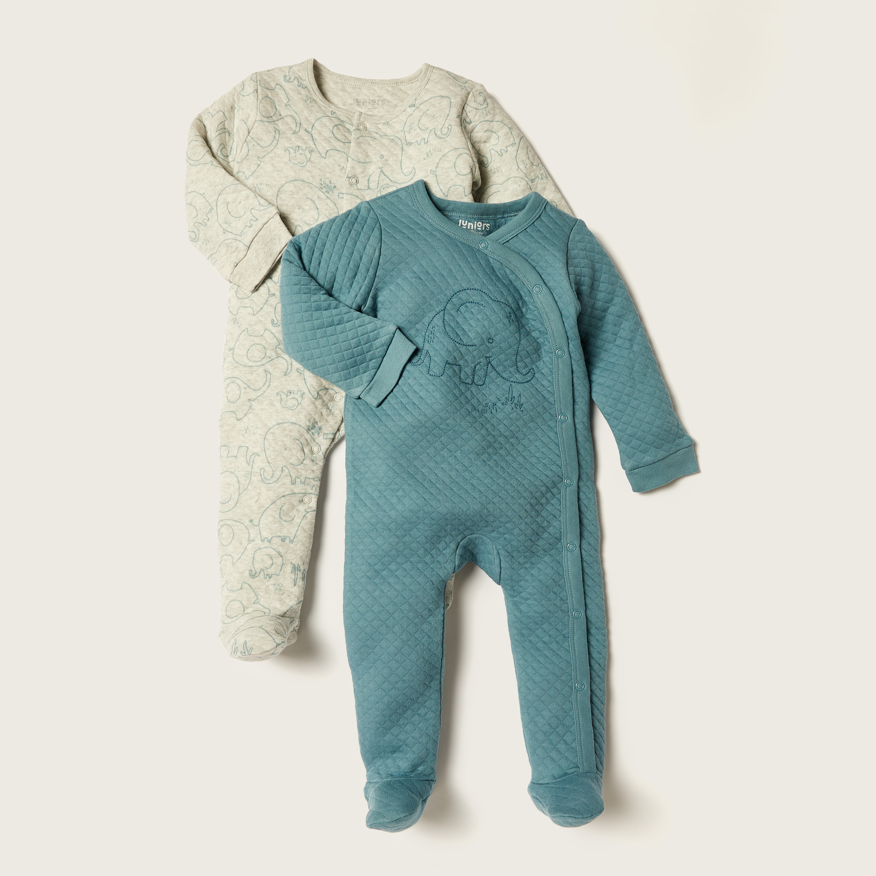 Juniors Elephant Print Closed Feet Sleepsuit - Set of 2-baby-boys-clothing-nightwear-sleepsuits-image-1