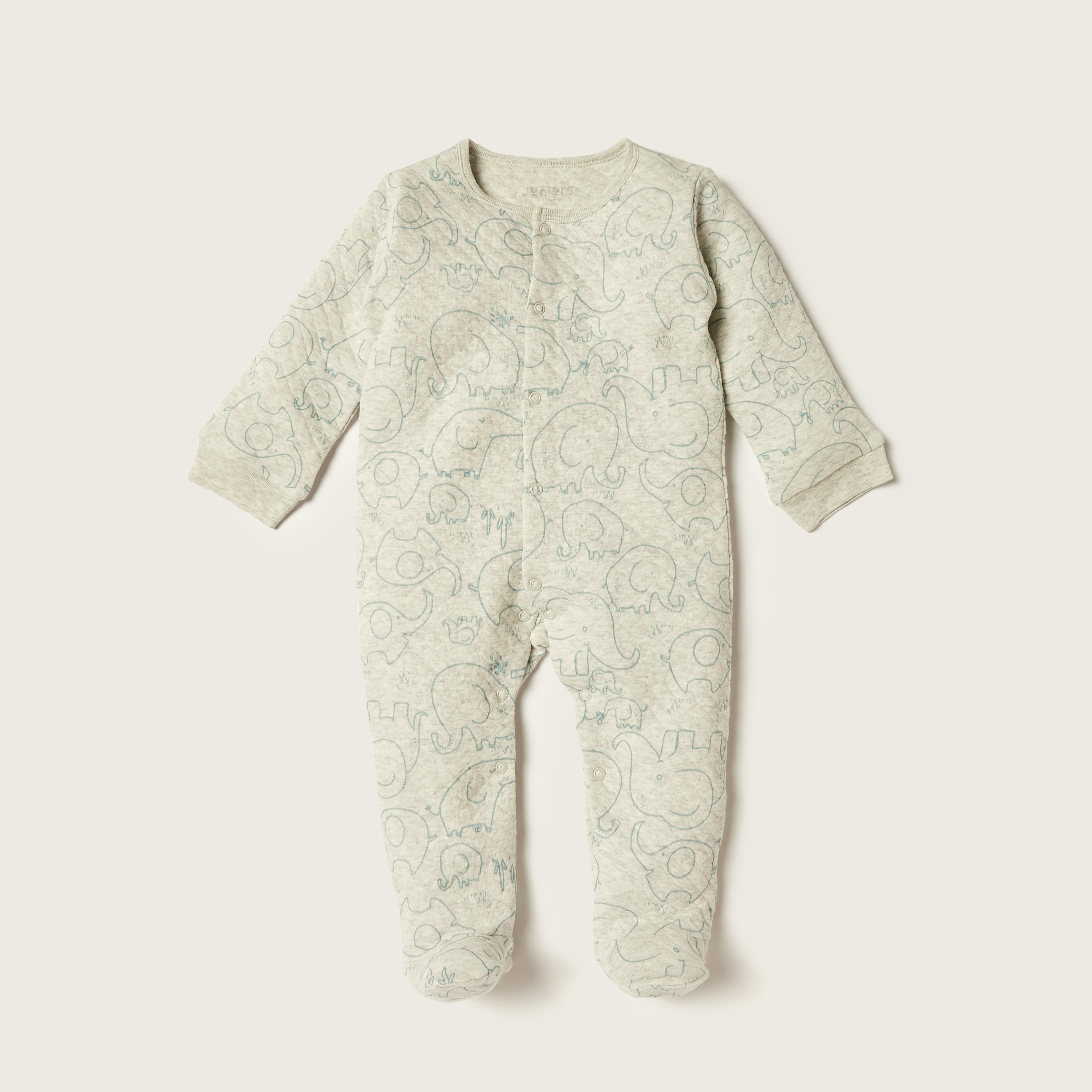 Juniors Elephant Print Closed Feet Sleepsuit - Set of 2-baby-boys-clothing-nightwear-sleepsuits-image-2