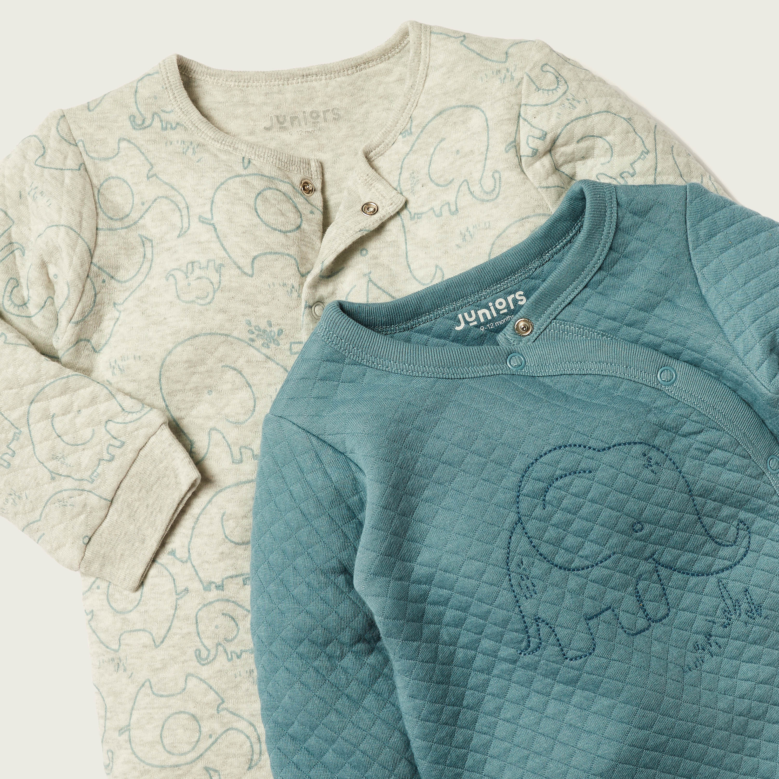 Juniors Elephant Print Closed Feet Sleepsuit - Set of 2-baby-boys-clothing-nightwear-sleepsuits-image-4