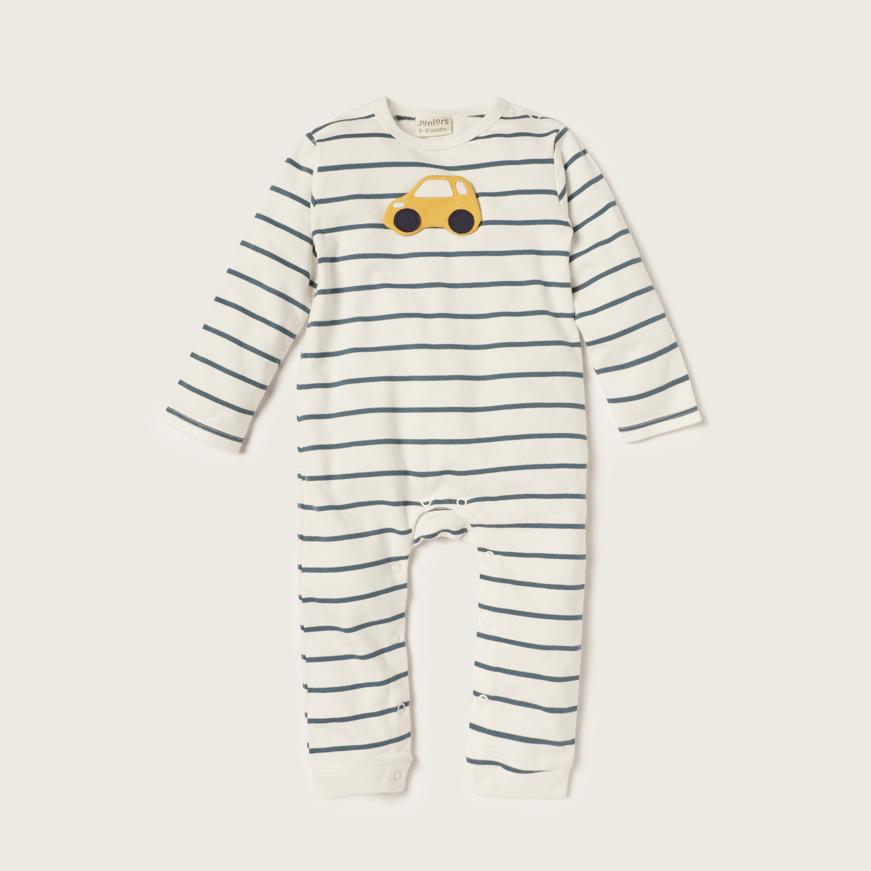 أفرول مخطط بياقة مستديرة وتفاصيل زخارف من جونيورز-baby-girls-clothing-nightwear-sleepsuits-image-1