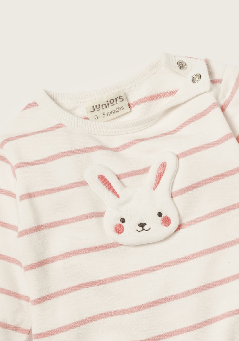 Juniors Striped Sleepsuit with Long Sleeves and Bunny Accent-Sleepsuits-image-1