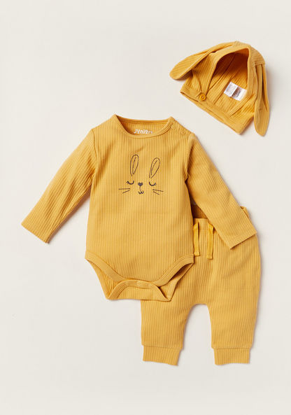 Juniors Bunny Print Bodysuit with Pyjamas and Cap Set