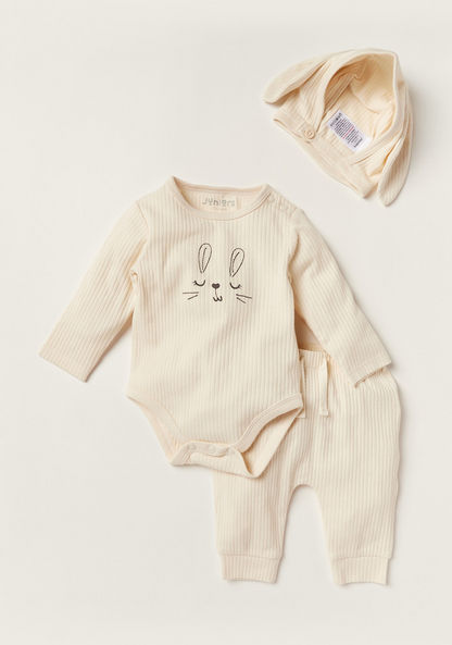 Juniors Bunny Print Bodysuit with Pyjamas and Cap Set