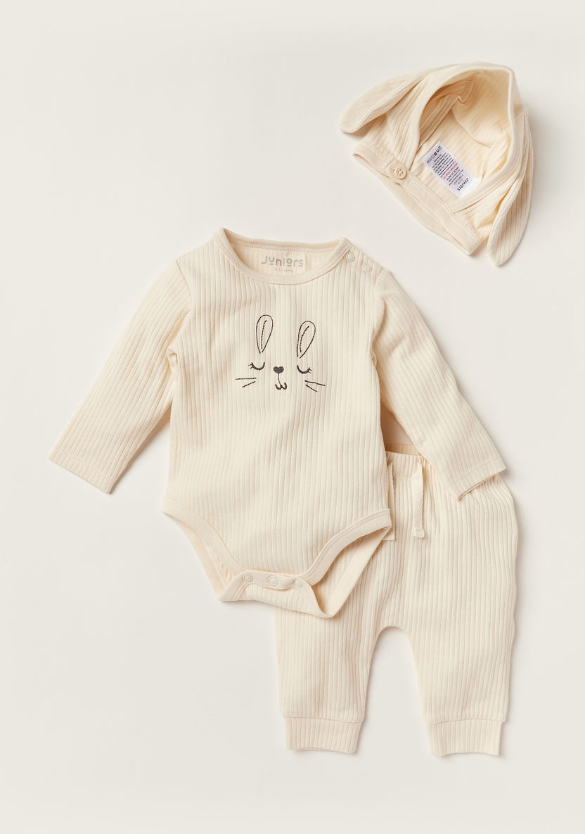 Juniors Bunny Print Bodysuit with Pyjamas and Cap Set-Bodysuits-image-0