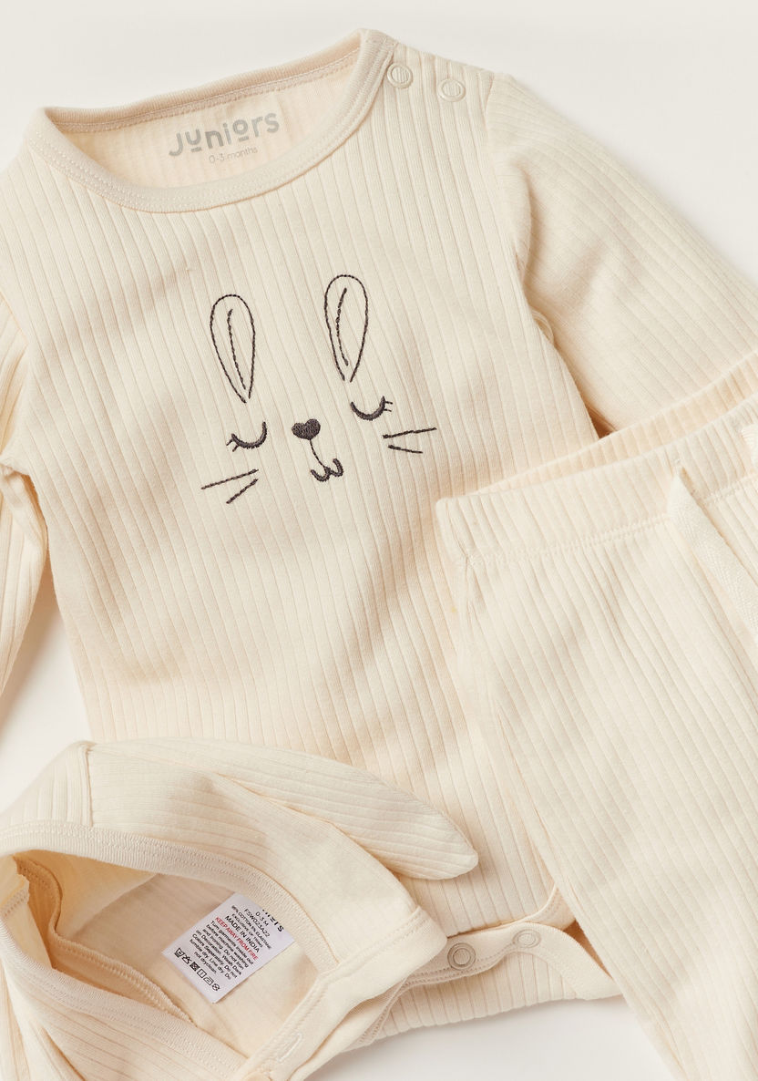 Juniors Bunny Print Bodysuit with Pyjamas and Cap Set-Bodysuits-image-4