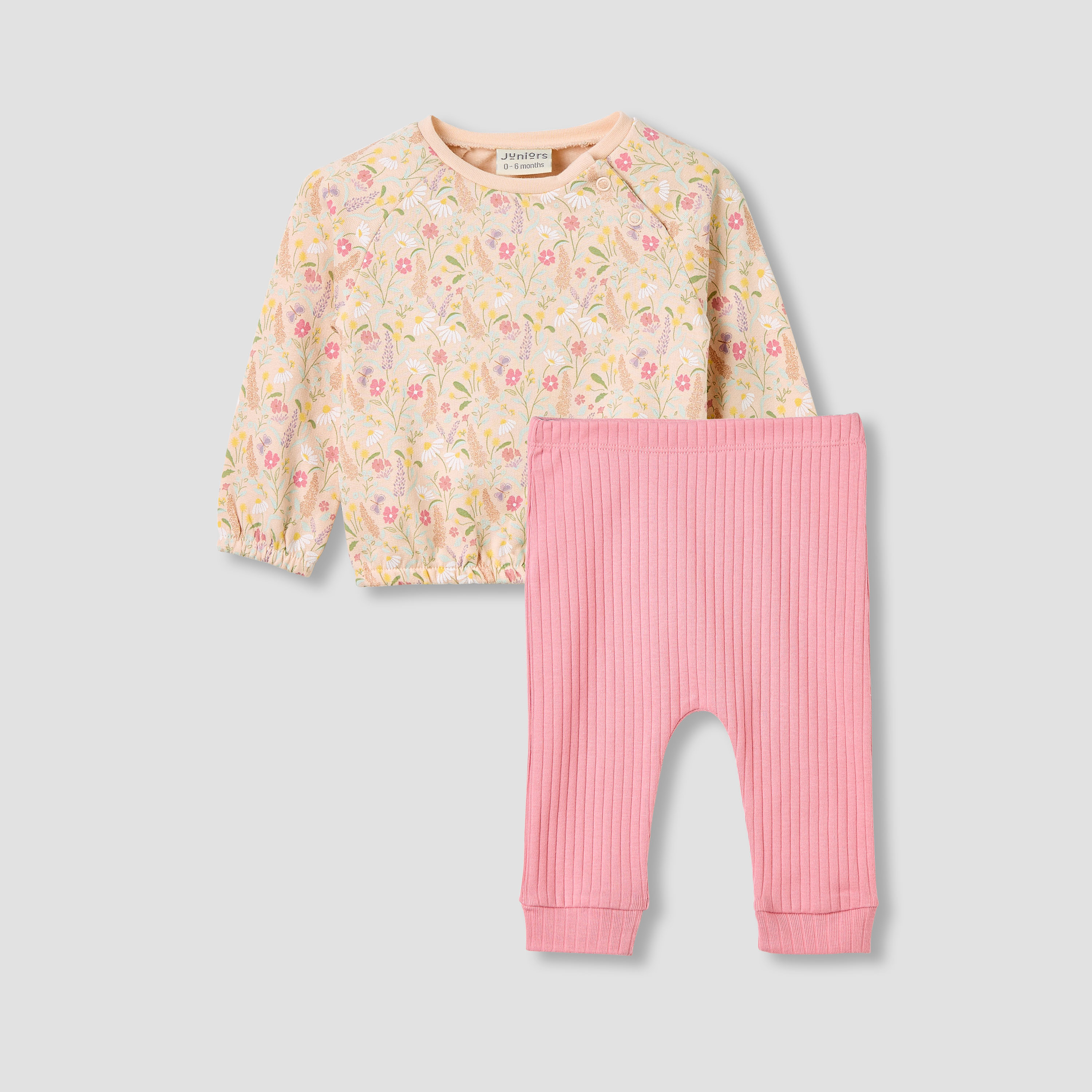 طقم بيجاما قطن بطبعات أزهار وأكمام طويلة وياقة ضيقة من جونيورز-baby-girls-clothing-winterwear-pyjamasets-image-1