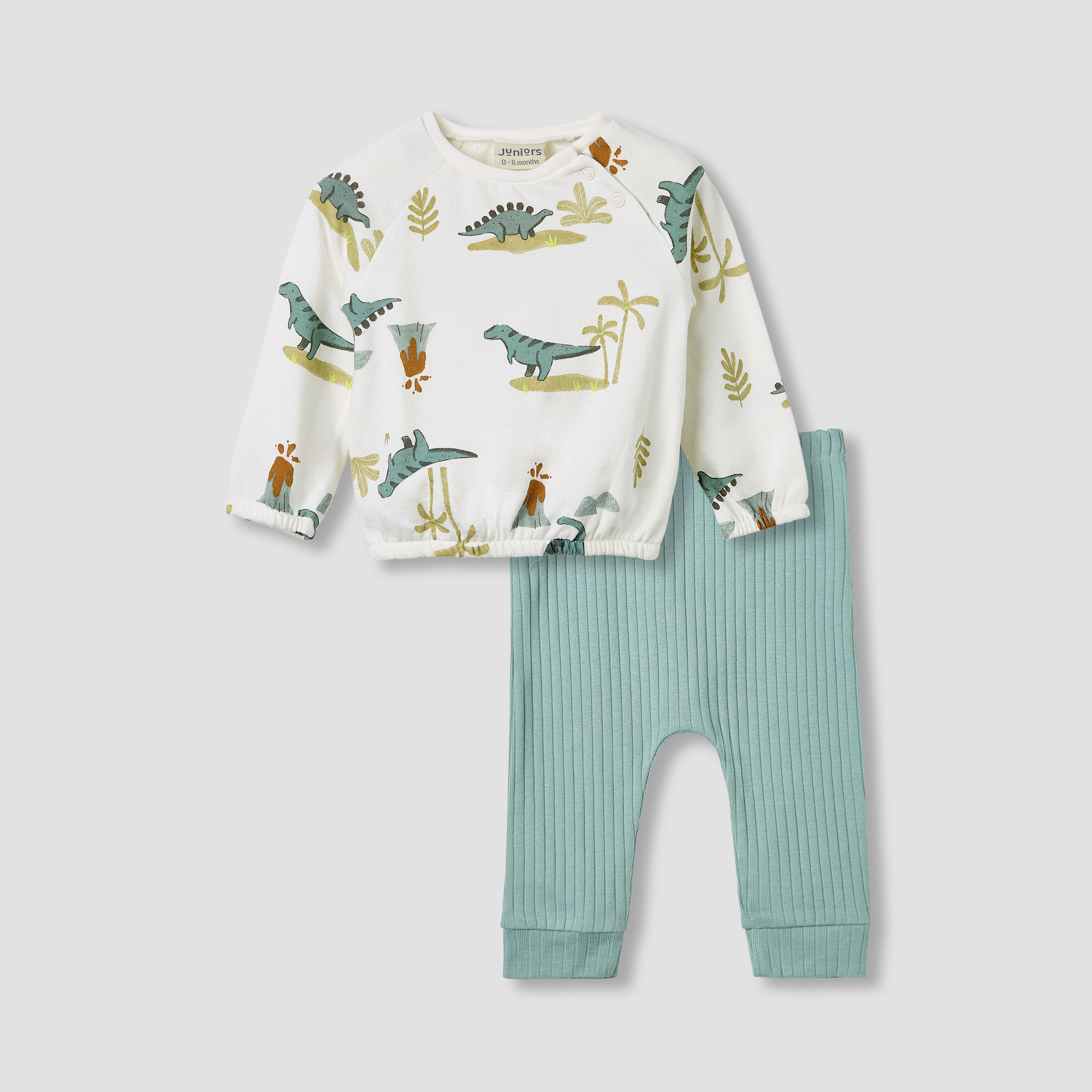 Juniors Pyjama Set with Dinosaur Print - Cotton - Long Sleeves - Crew Neck-baby-boys-clothing-winterwear-setsandcoords-image-1