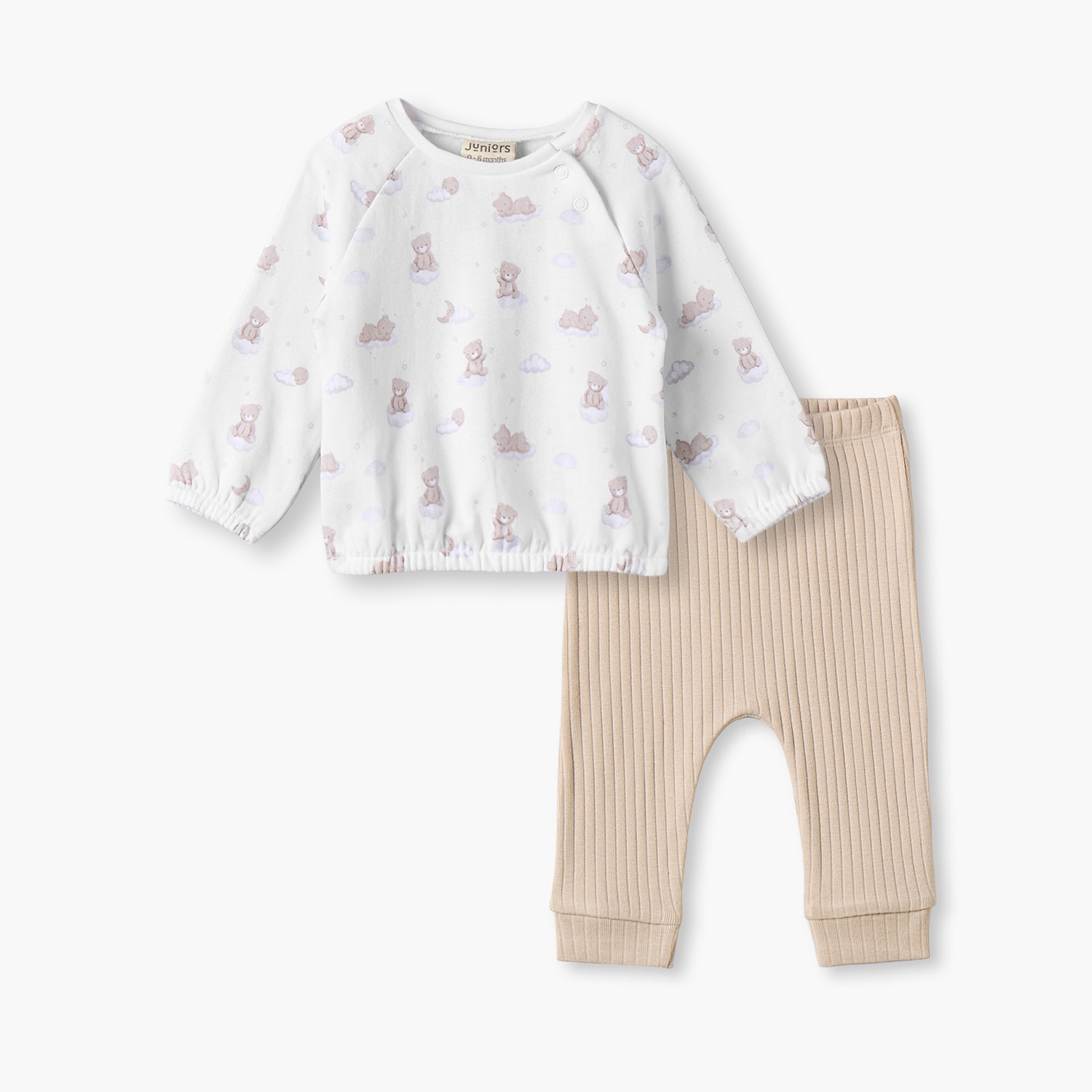 Juniors Cotton Crew Neck Long Sleeves Pyjama Set with Teddy Bear Print-baby-boys-clothing-nightwear-pyjamasets-image-1