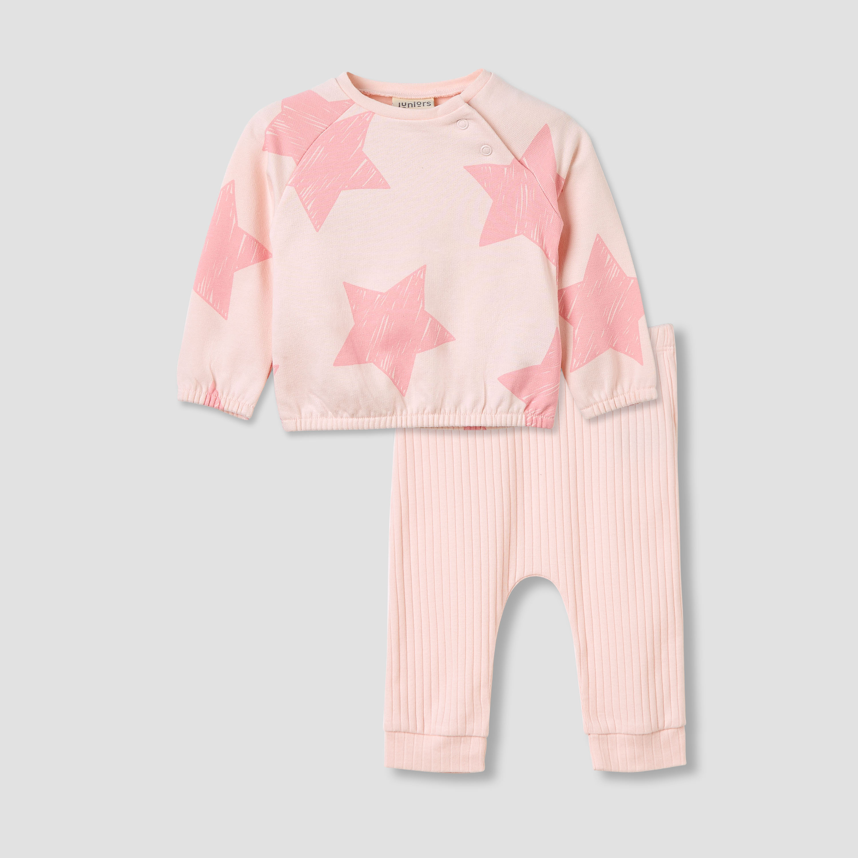 طقم بيجاما قطن بطبعات نجوم وأكمام طويلة وياقة ضيقة من جونيورز-baby-girls-clothing-nightwear-pyjamasets-image-1