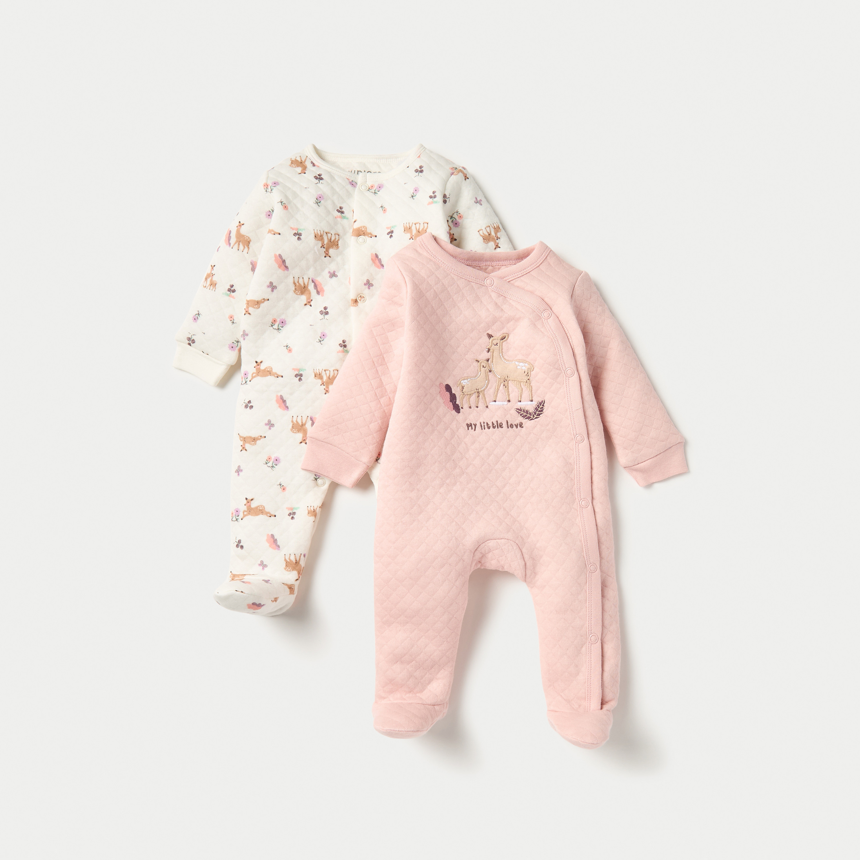 Juniors Quilted Closed Feet Sleepsuit with Long Sleeves - Set of 2-baby-girls-clothing-nightwear-sleepsuits-image-1