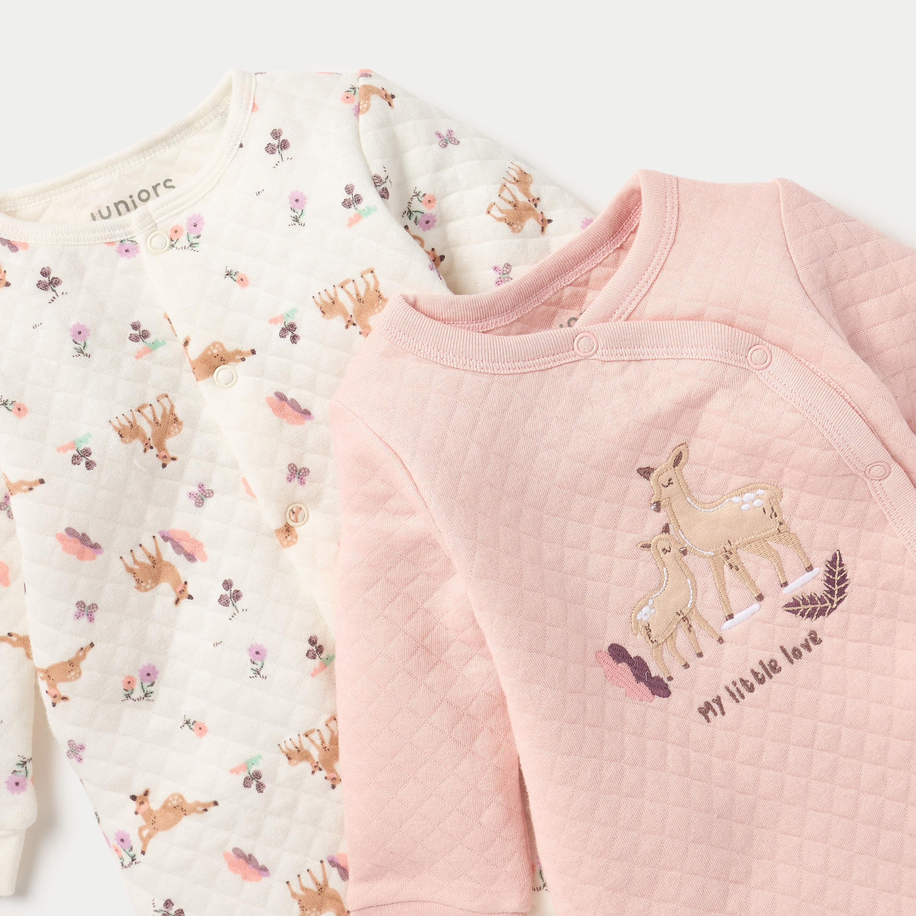 Juniors Quilted Closed Feet Sleepsuit with Long Sleeves - Set of 2-baby-girls-clothing-nightwear-sleepsuits-image-4