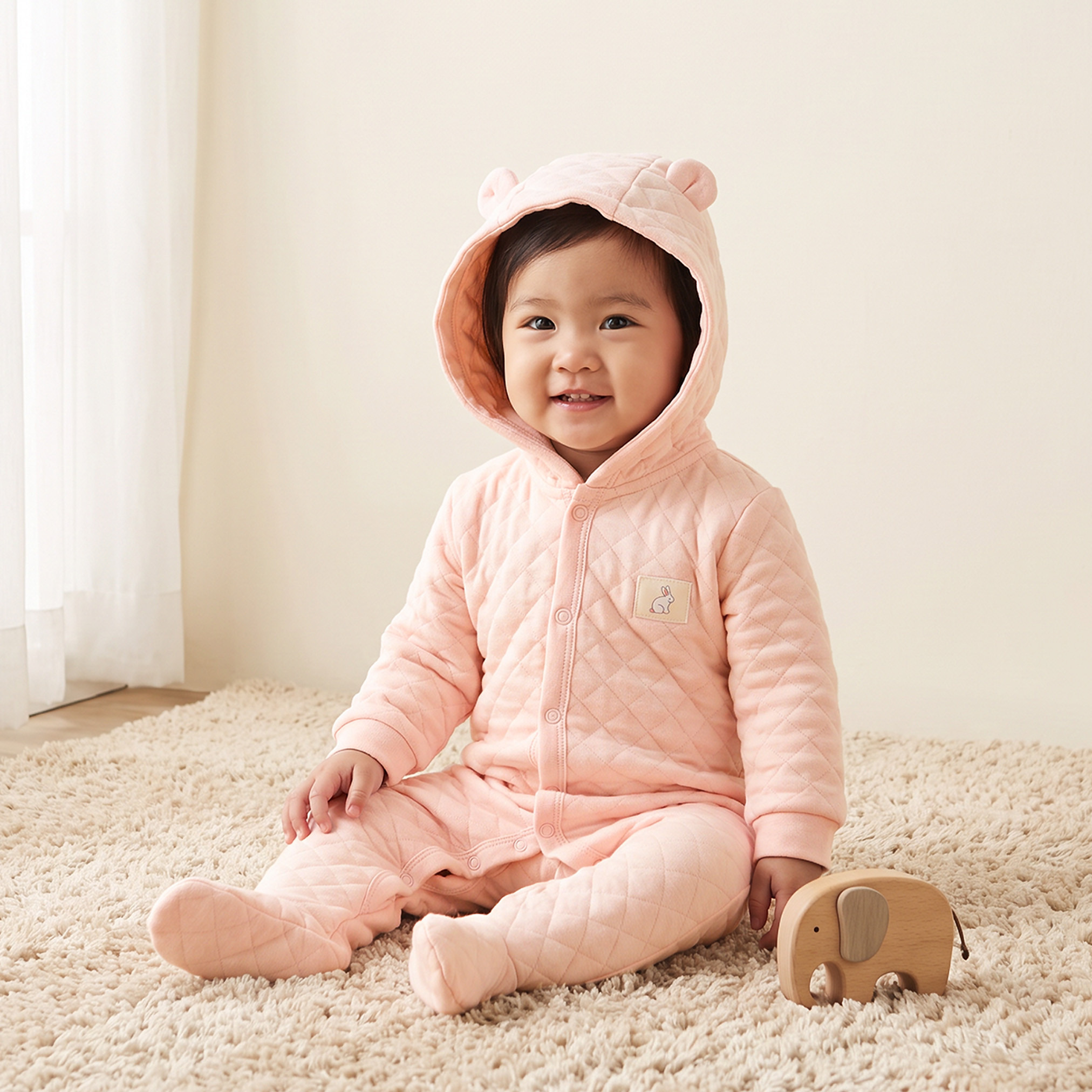 Juniors Cotton Hooded Neck Long Sleeves Sleepsuit with Snap Button Closure-baby-girls-clothing-nightwear-sleepsuits-image-1