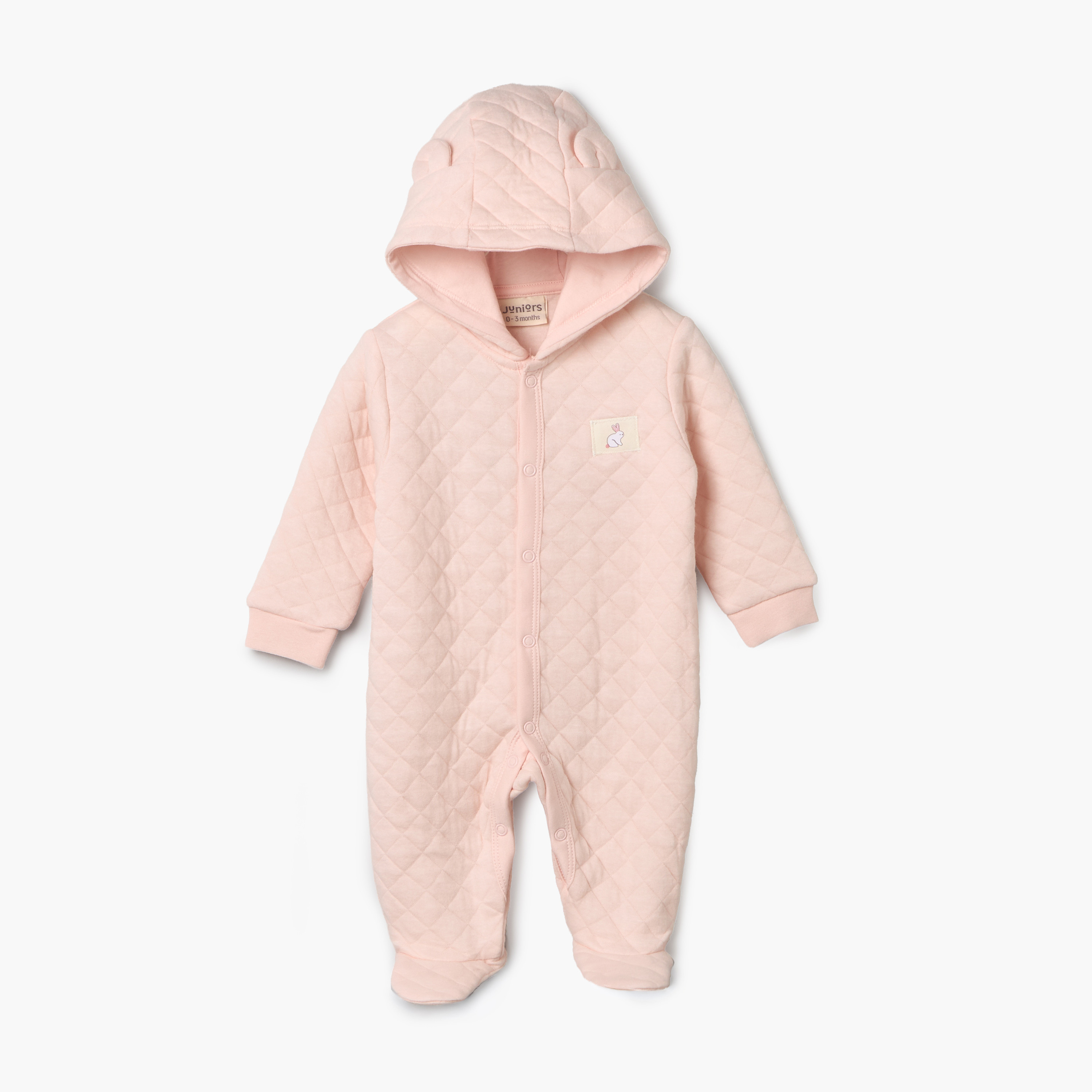 Juniors Cotton Hooded Neck Long Sleeves Sleepsuit with Snap Button Closure-baby-girls-clothing-nightwear-sleepsuits-image-2