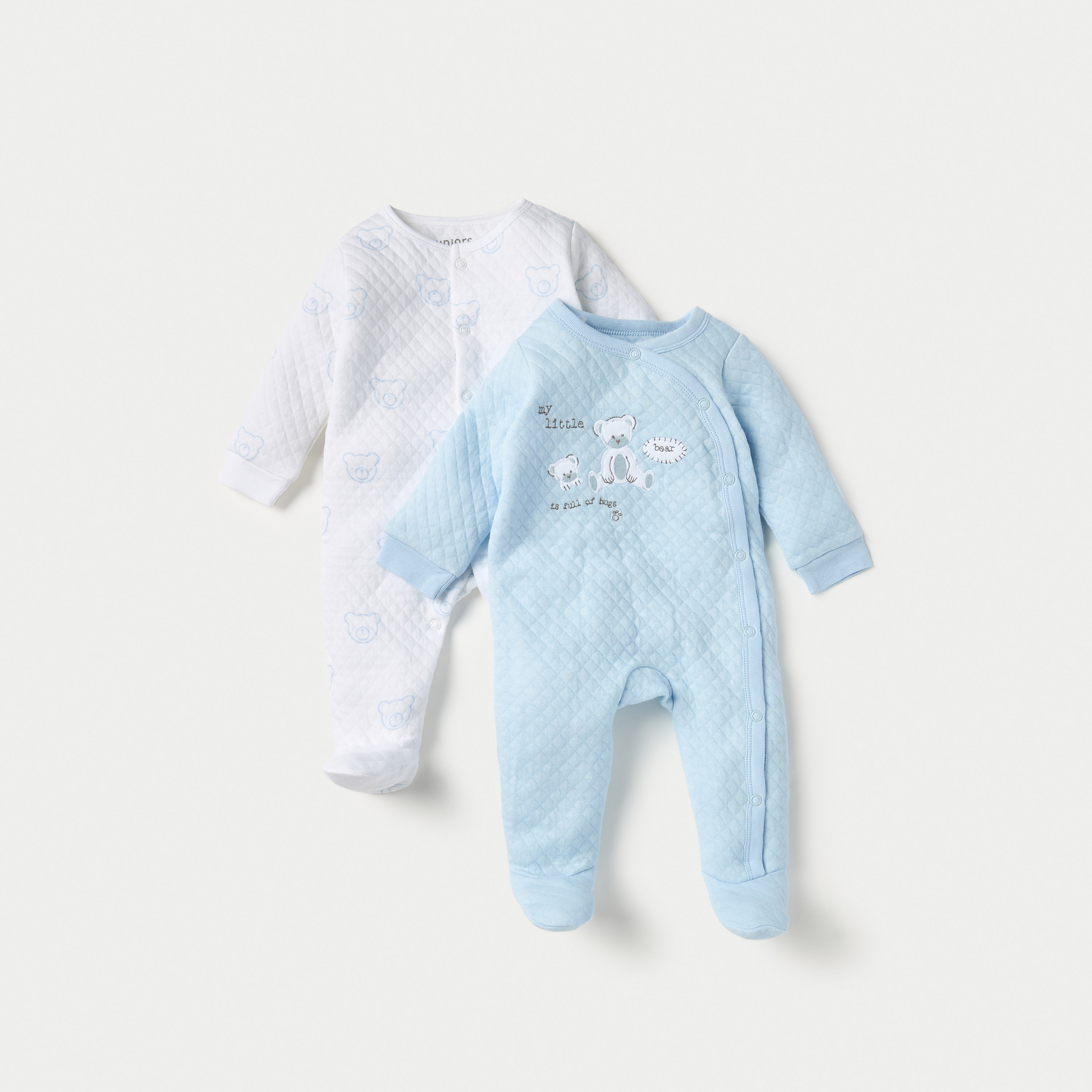 Juniors Quilted Closed Feet Sleepsuit with Long Sleeves - Set of 2-baby-boys-clothing-nightwear-sleepsuits-image-1