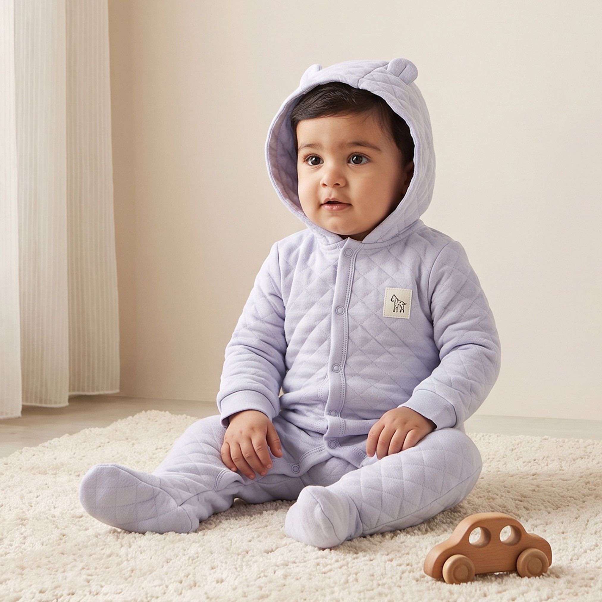 Juniors Cotton Hooded Neck Long Sleeves Sleepsuit with Snap Button Closure-baby-boys-clothing-nightwear-sleepsuits-image-1