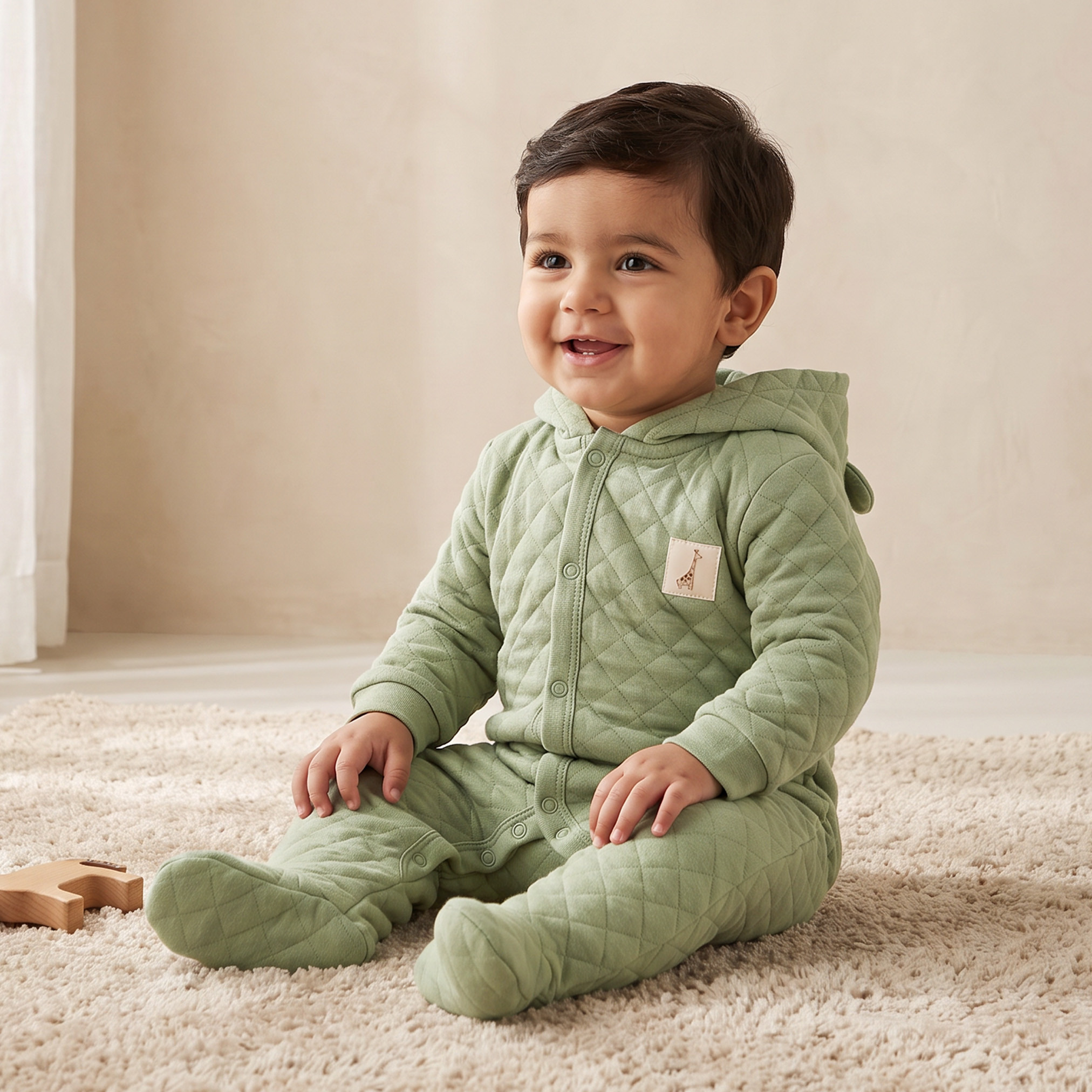 Juniors Cotton Hooded Neck Long Sleeves Sleepsuit with Snap Button Closure-baby-boys-clothing-nightwear-sleepsuits-image-1