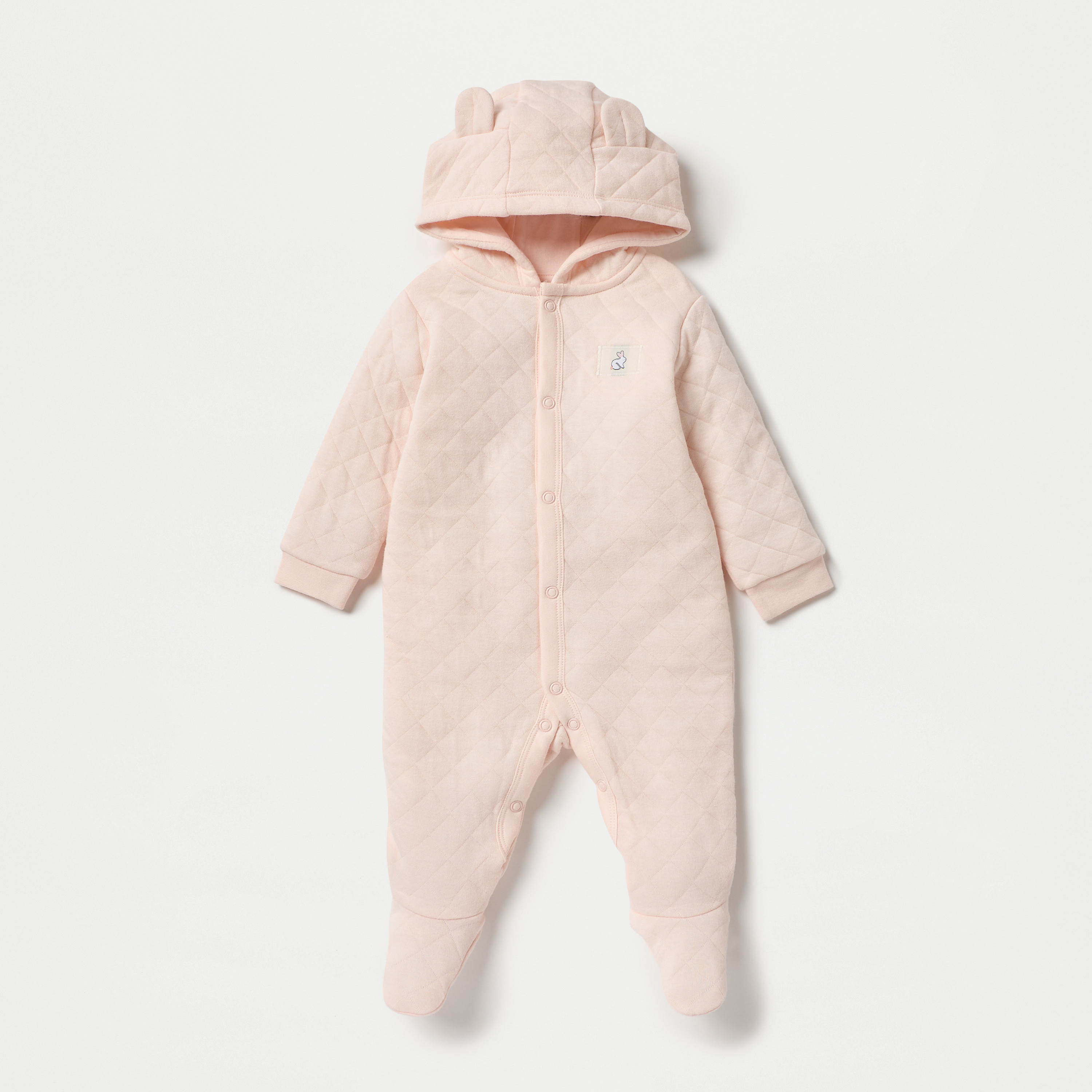 Juniors Quilted Ear Applique Closed Feet Hooded Sleepsuit with Button Closure-baby-girls-clothing-nightwear-sleepsuits-image-1