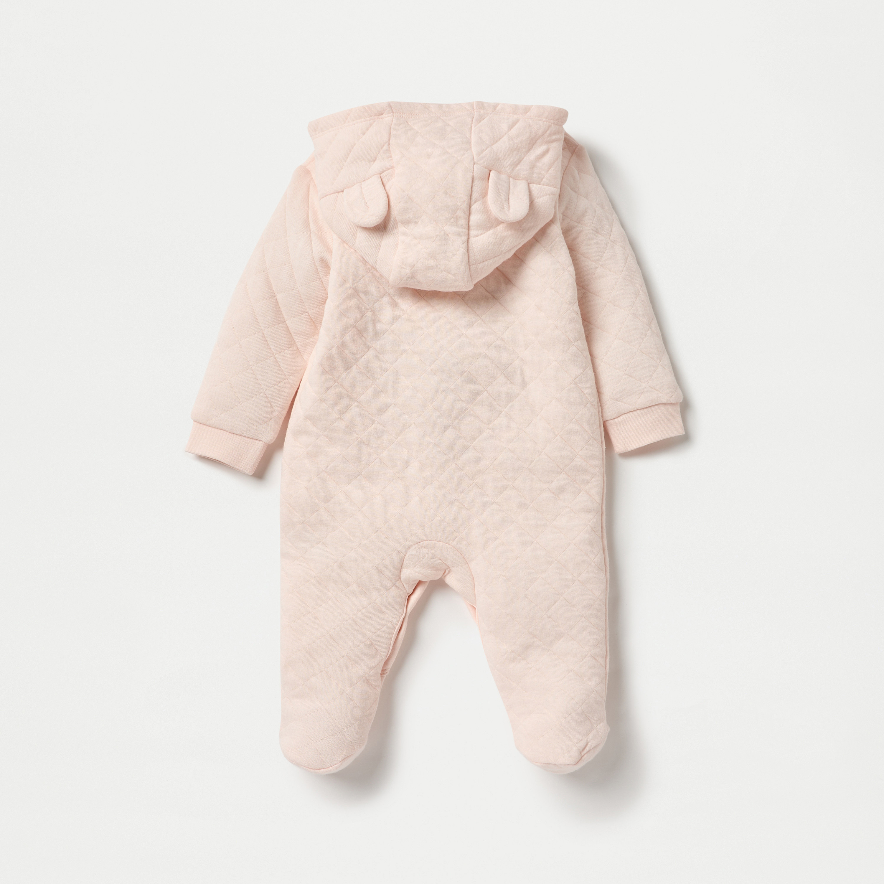 Juniors Quilted Ear Applique Closed Feet Hooded Sleepsuit with Button Closure-baby-girls-clothing-nightwear-sleepsuits-image-2