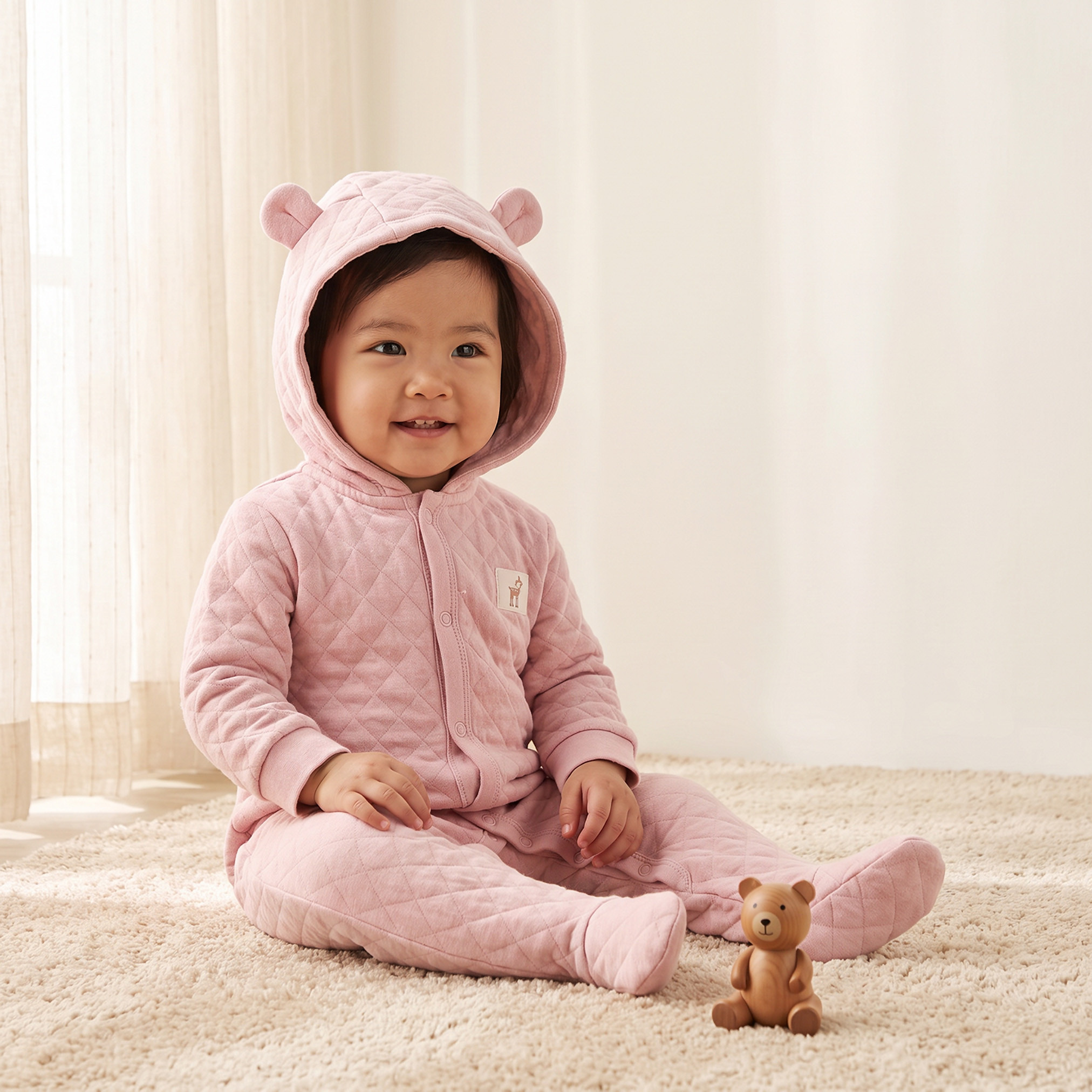 Juniors Cotton Hooded Neck Long Sleeves Sleepsuit with Snap Button Closure-baby-girls-clothing-nightwear-sleepsuits-image-1
