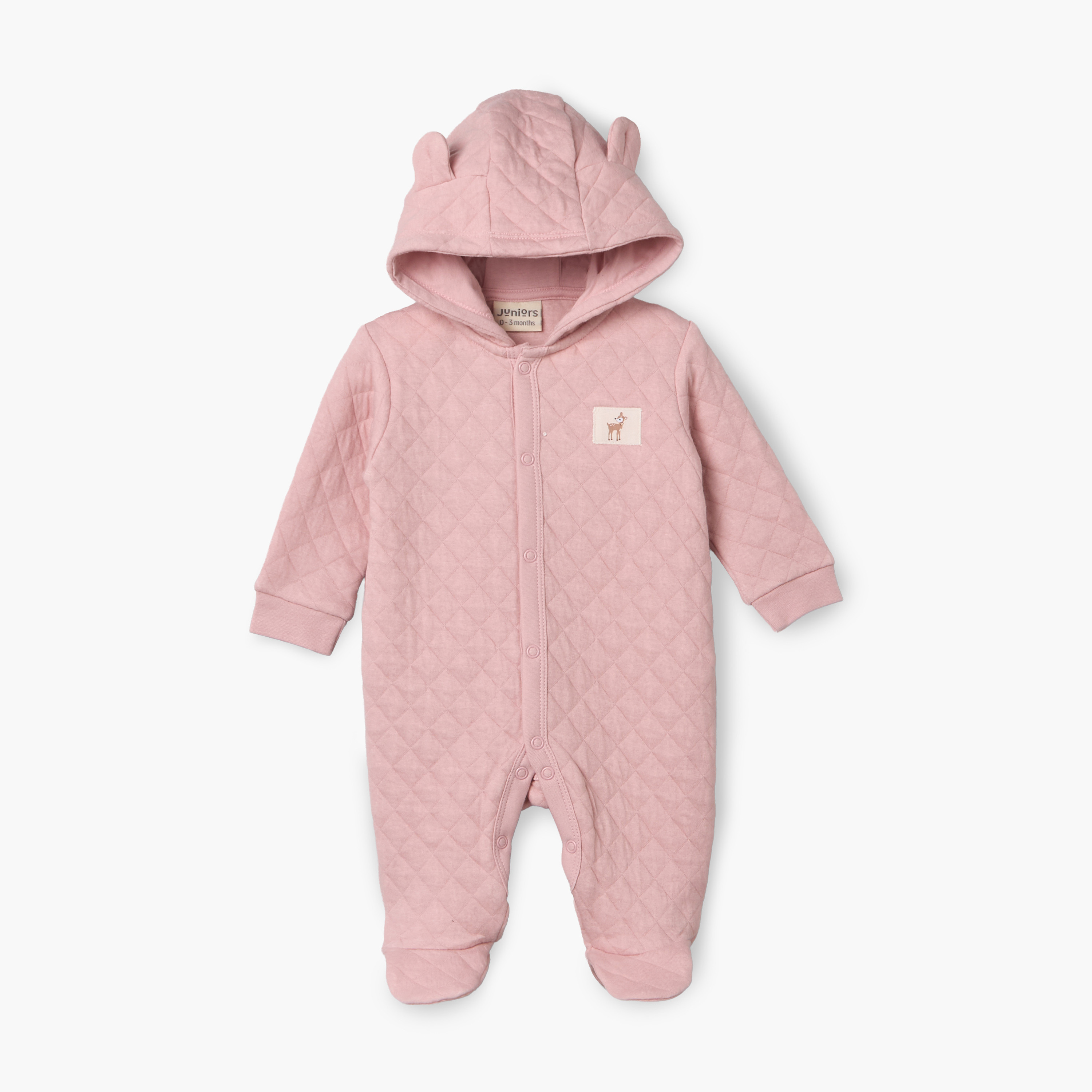 Juniors Cotton Hooded Neck Long Sleeves Sleepsuit with Snap Button Closure-baby-girls-clothing-nightwear-sleepsuits-image-2