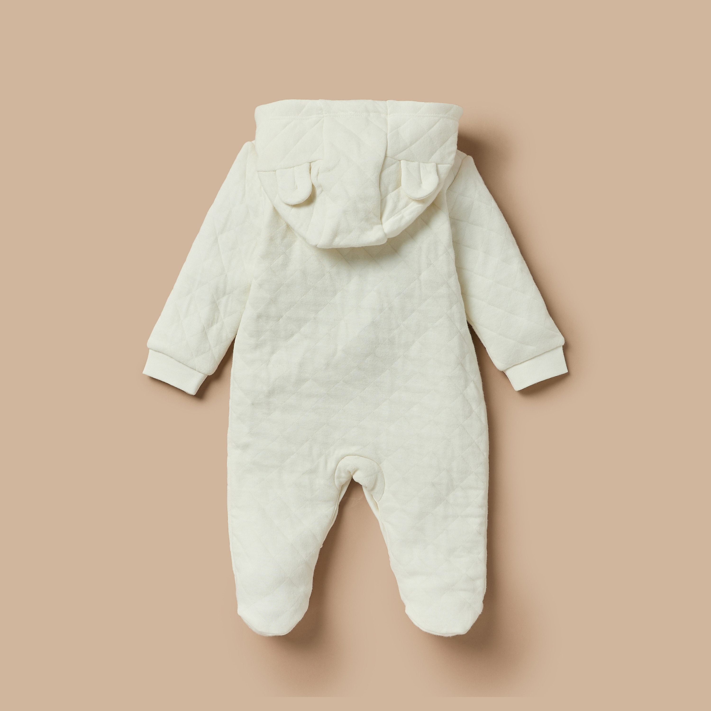 Juniors Quilted Ear Applique Closed Feet Hooded Sleepsuit with Button Closure-baby-boys-clothing-winterwear-sleepsuits-image-2