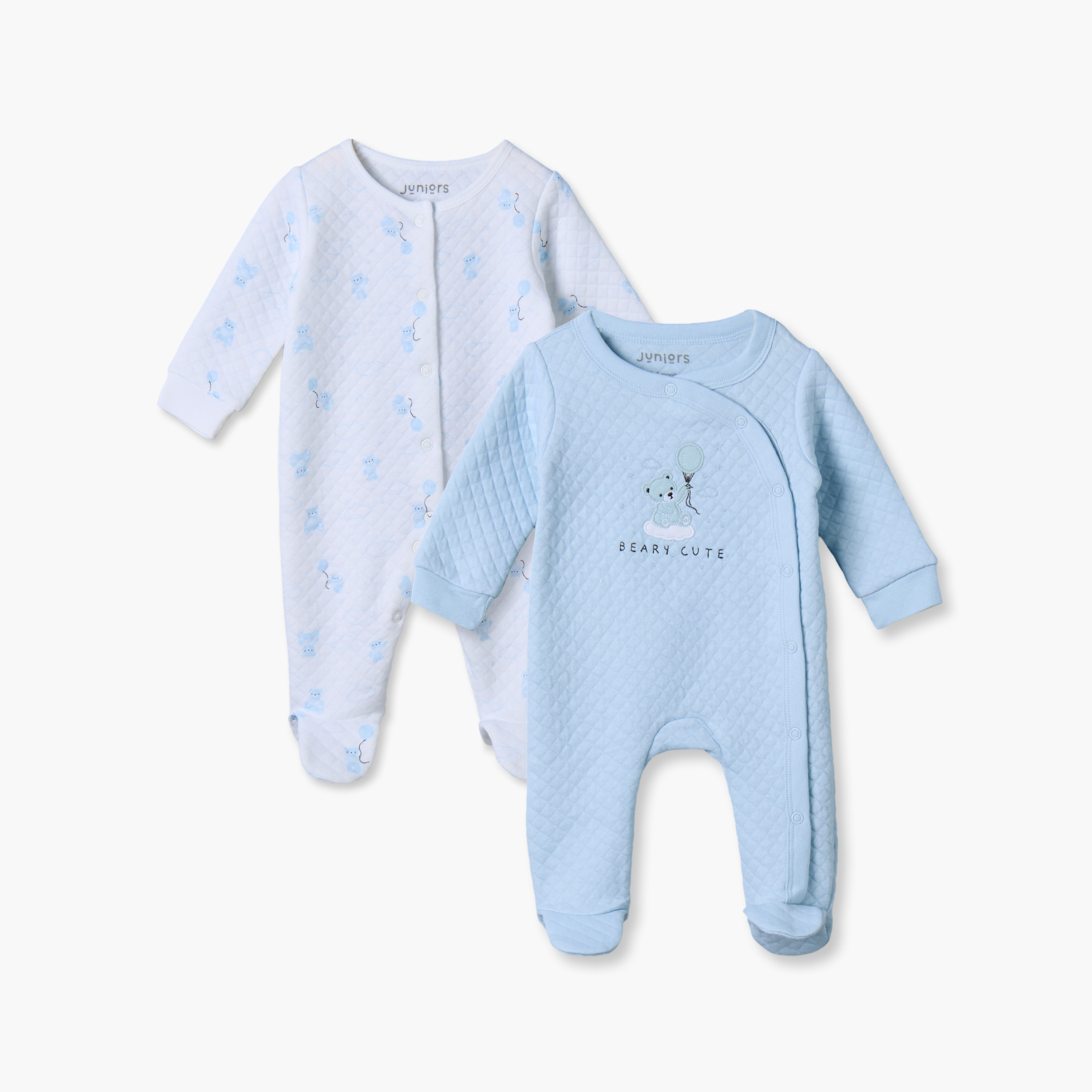Pack of 2 Juniors Cotton Crew Neck Long Sleeves Sleepsuits with Bear Print-baby-boys-clothing-nightwear-sleepsuits-image-1