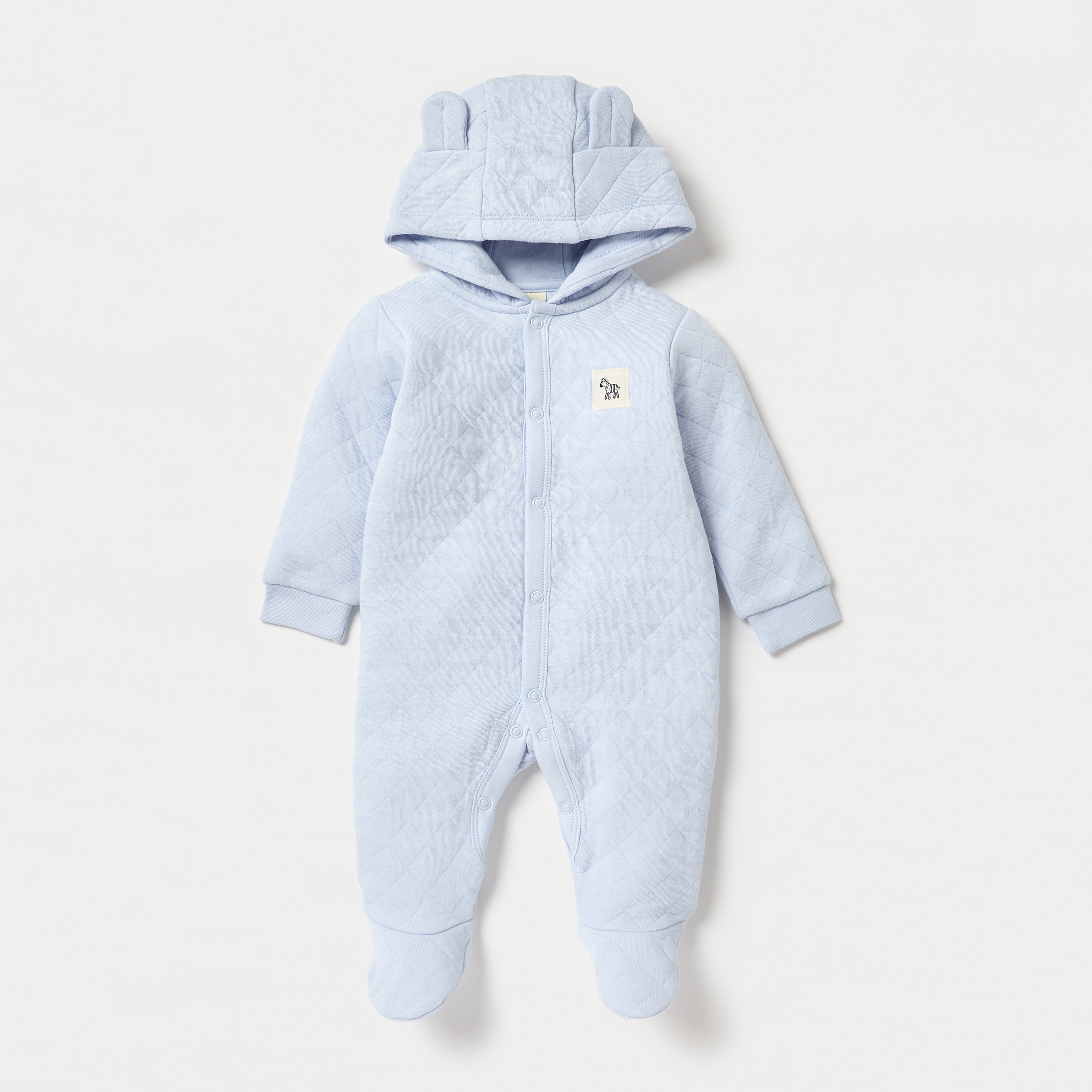 Juniors Quilted Hooded Sleepsuit with Long Sleeves and Button Closure-baby-boys-clothing-winterwear-sleepsuits-image-1
