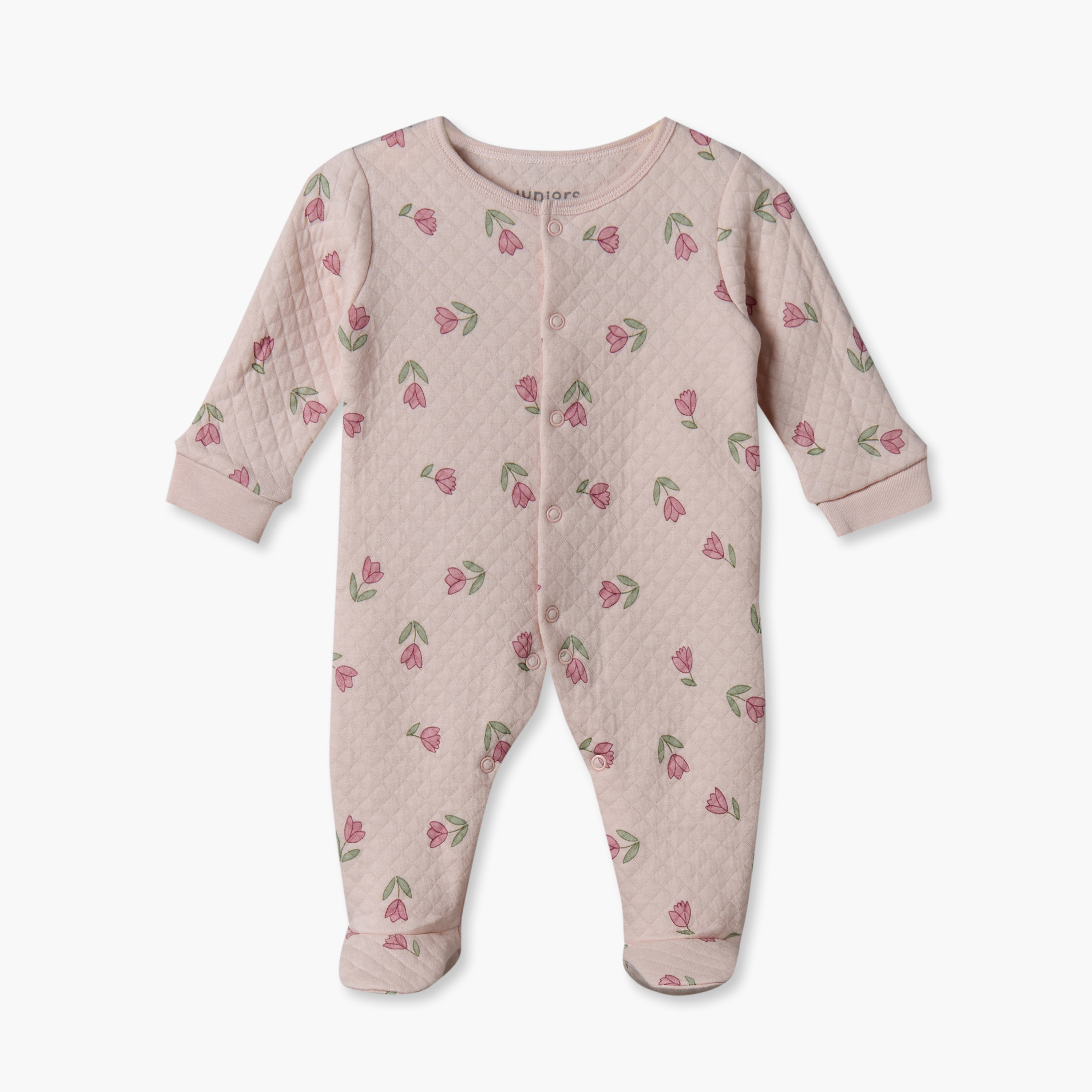 طقم بدلات نوم قطن بياقة ضيقة وأكمام طويلة بتصميم مبطن من يونيورز - عبوة من قطعتين-baby-girls-clothing-nightwear-sleepsuits-image-2