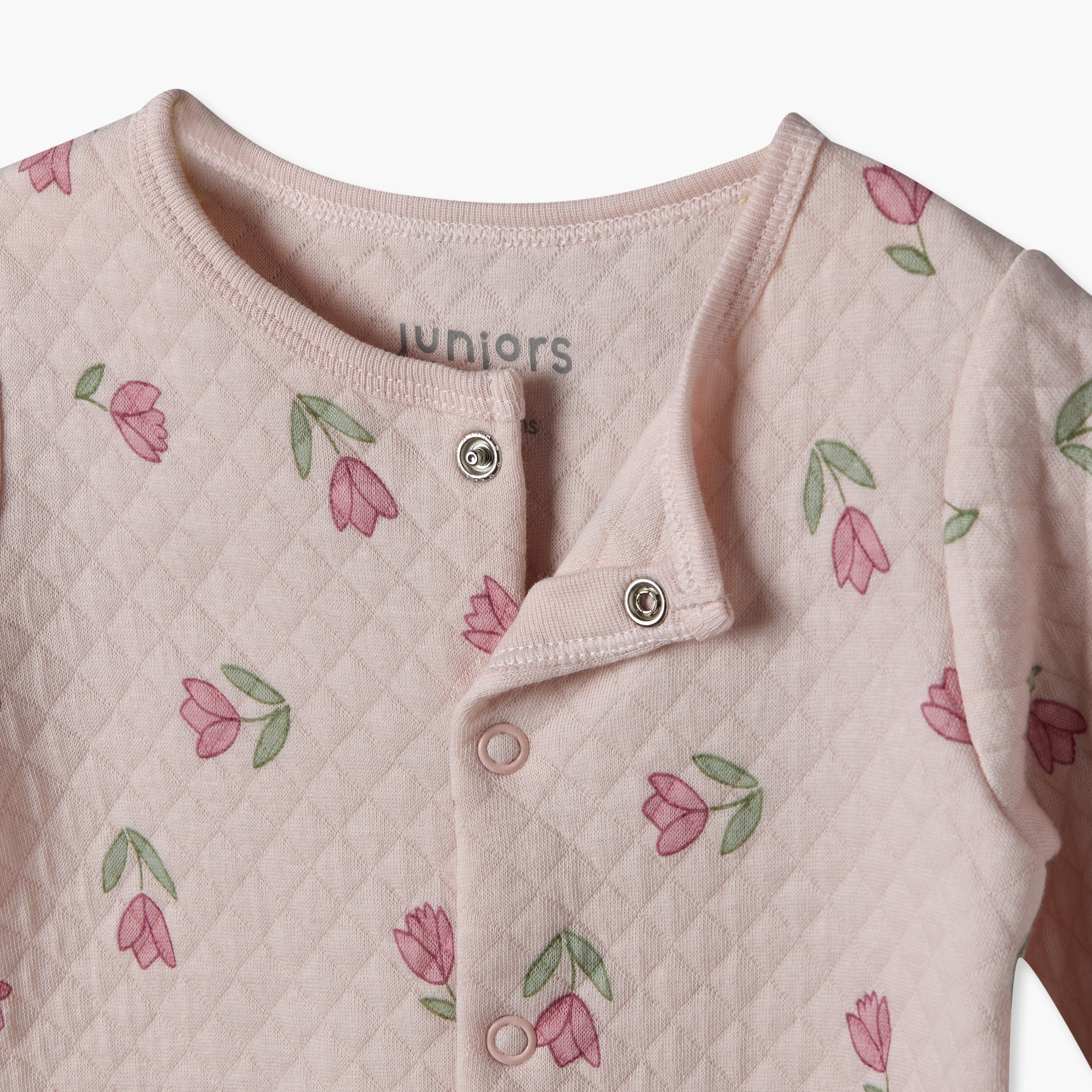 طقم بدلات نوم قطن بياقة ضيقة وأكمام طويلة بتصميم مبطن من يونيورز - عبوة من قطعتين-baby-girls-clothing-nightwear-sleepsuits-image-4