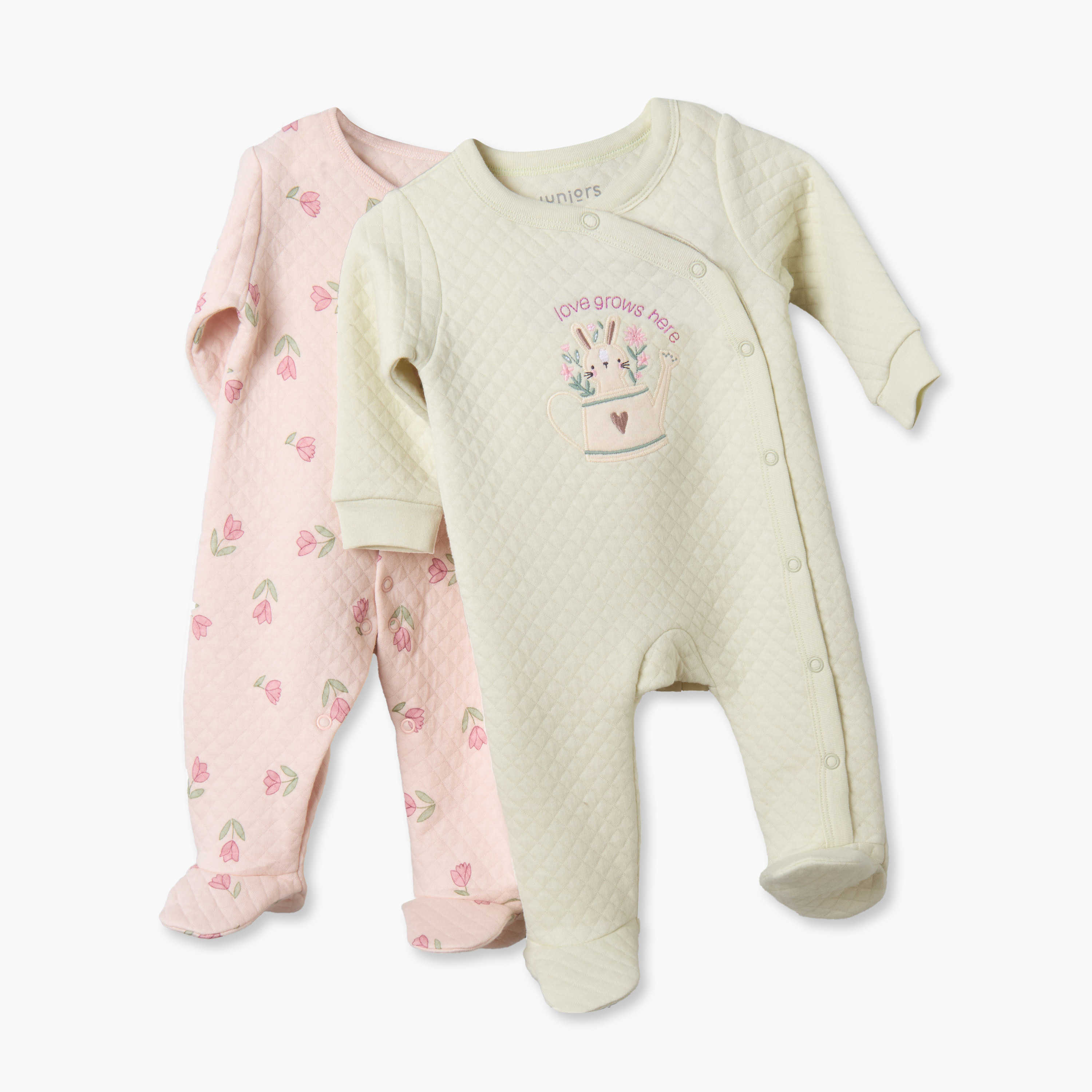 طقم بدلات نوم قطن بياقة ضيقة وأكمام طويلة بتصميم مبطن من يونيورز - عبوة من قطعتين-baby-girls-clothing-nightwear-sleepsuits-image-7