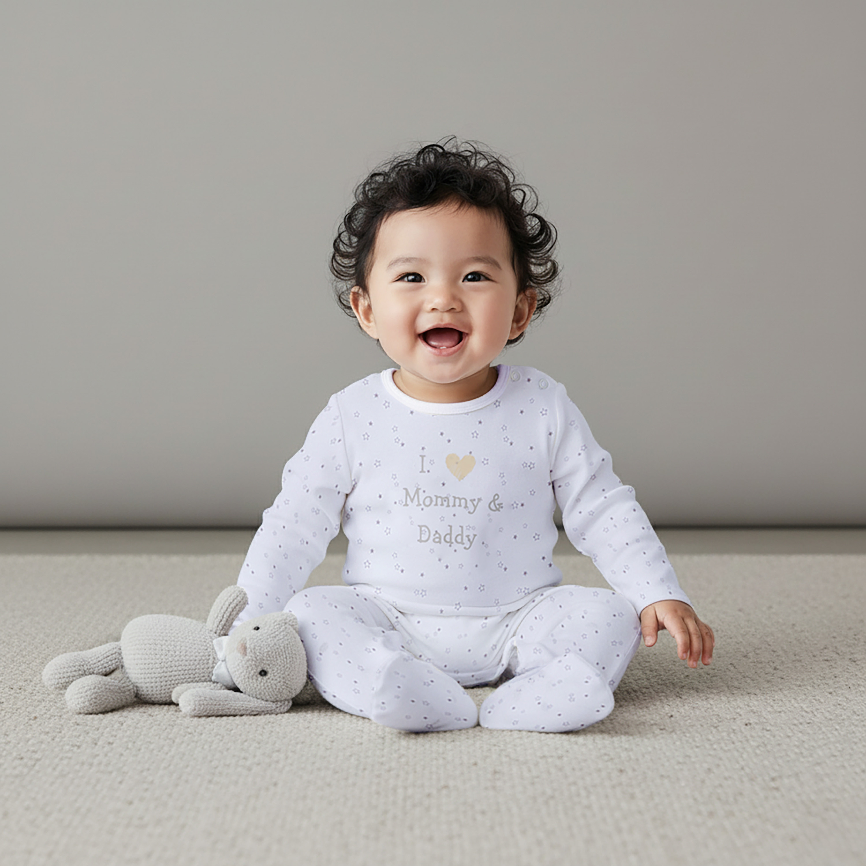 بدلة نوم مغلقة القدمين وياقة مستديرة وأكمام طويلة بطبعات شعار - القطن من جونيورز-baby-girls-clothing-nightwear-sleepsuits-image-5