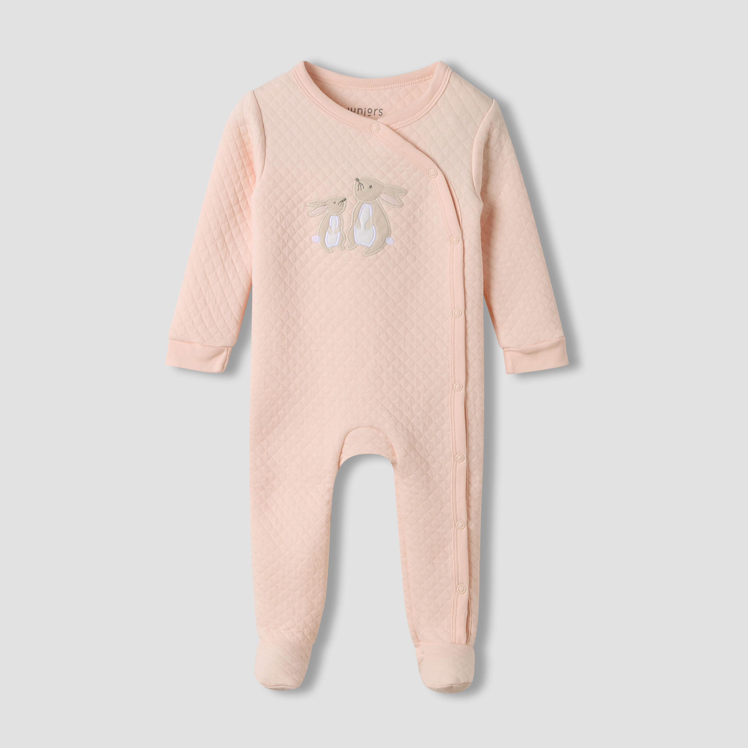 Juniors Round Neck Closed Foot Sleepsuit with Bunny Print - Cotton - Long Sleeves - Set of 2-baby-boys-clothing-nightwear-sleepsuits-image-2