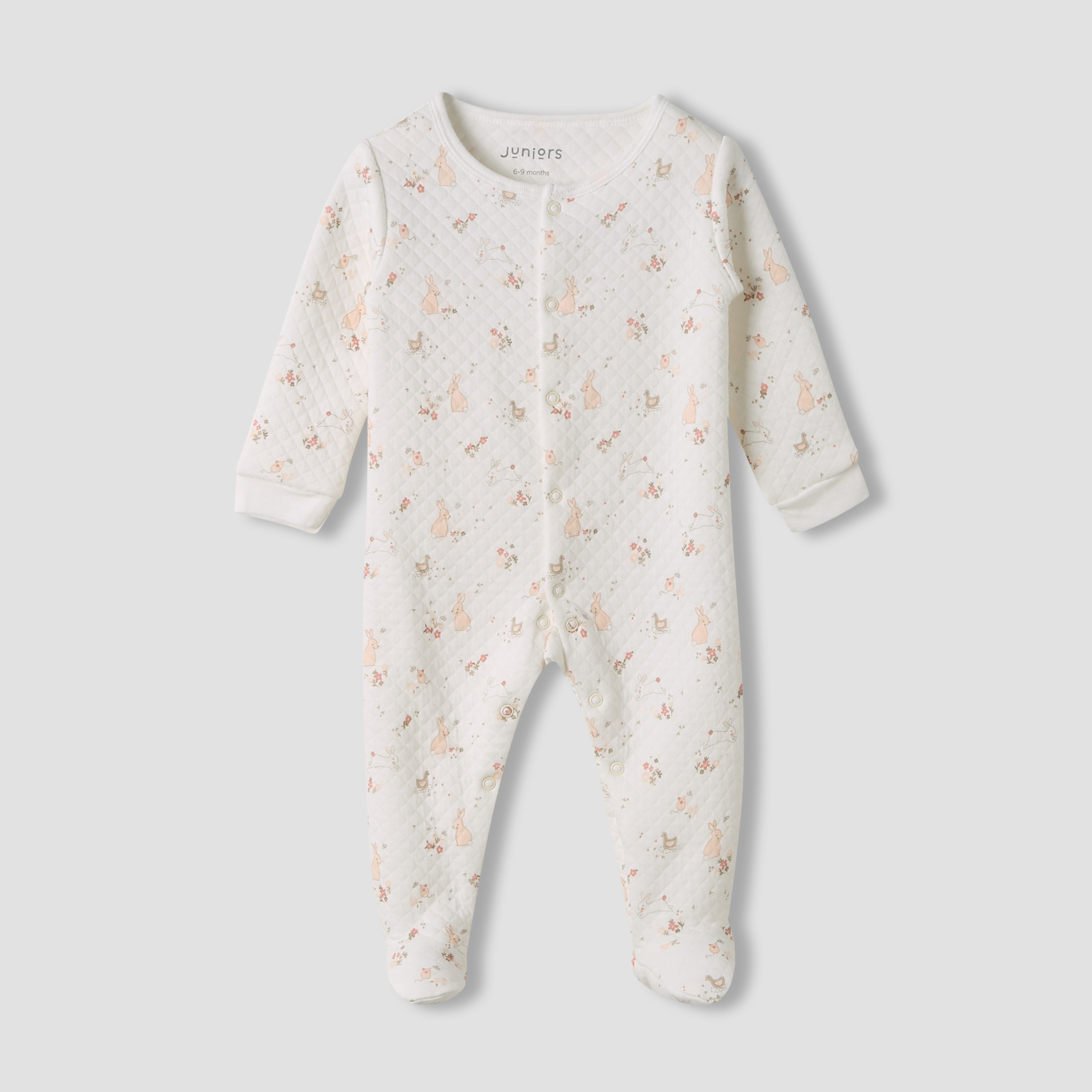 Juniors Round Neck Closed Foot Sleepsuit with Bunny Print - Cotton - Long Sleeves - Set of 2-baby-boys-clothing-nightwear-sleepsuits-image-3