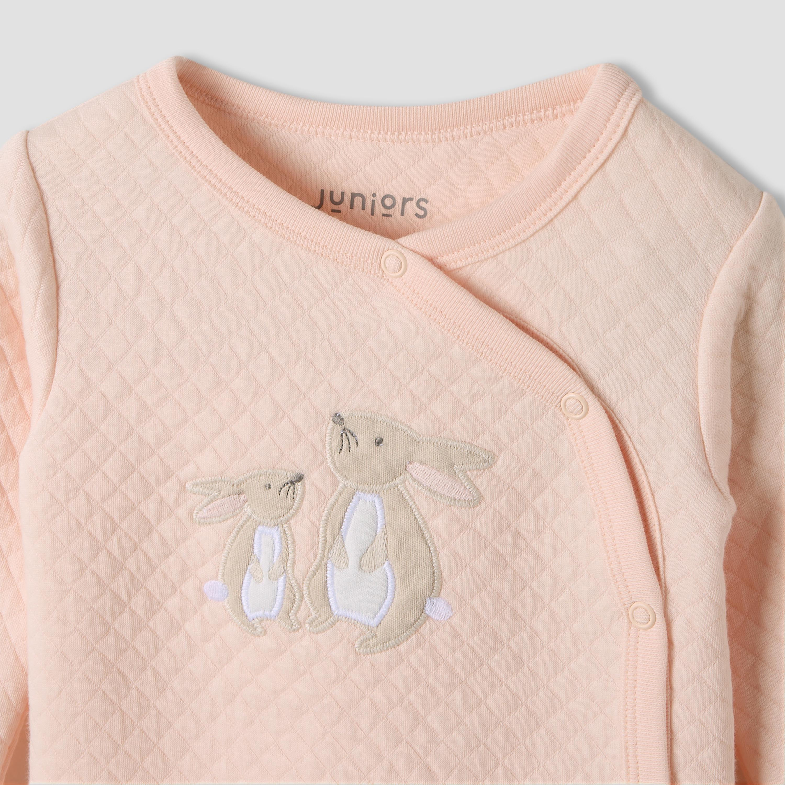 Juniors Round Neck Closed Foot Sleepsuit with Bunny Print - Cotton - Long Sleeves - Set of 2-baby-boys-clothing-nightwear-sleepsuits-image-4
