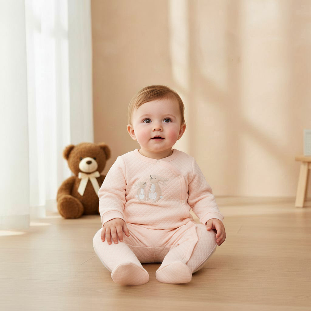 Juniors Round Neck Closed Foot Sleepsuit with Bunny Print - Cotton - Long Sleeves - Set of 2-baby-boys-clothing-nightwear-sleepsuits-image-6