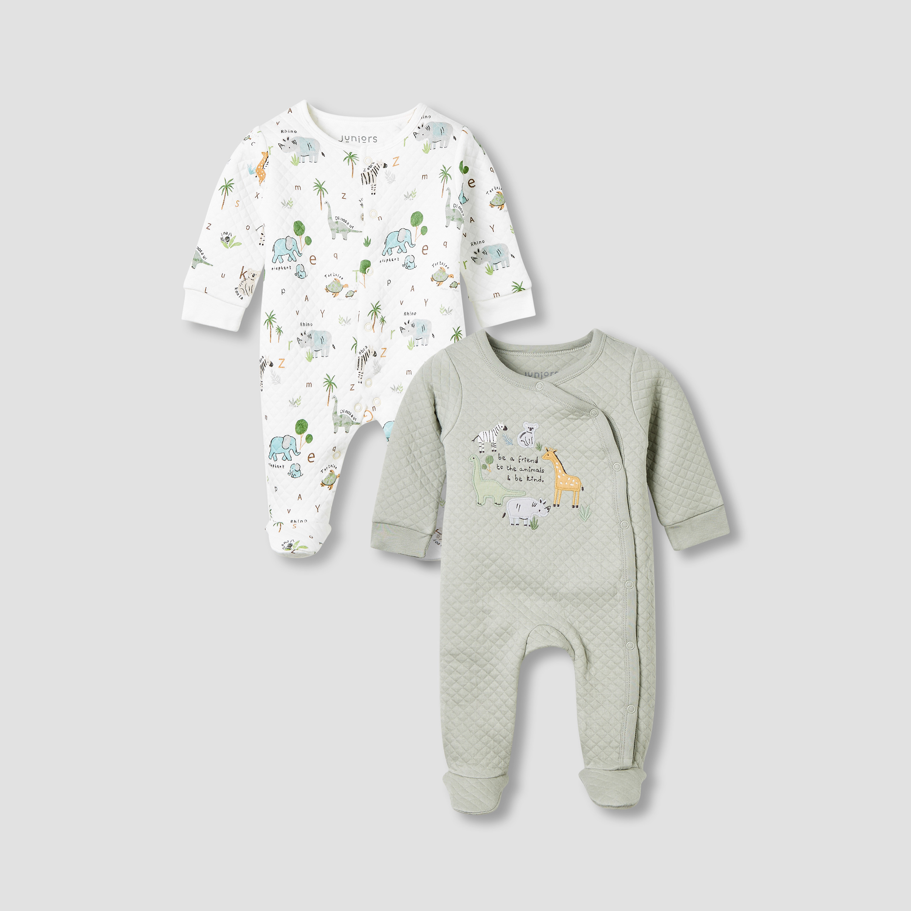 Juniors Round Neck Closed Foot Sleepsuit with Safari Print - Cotton - Long Sleeves - Set of 2-baby-boys-clothing-nightwear-sleepsuits-image-1