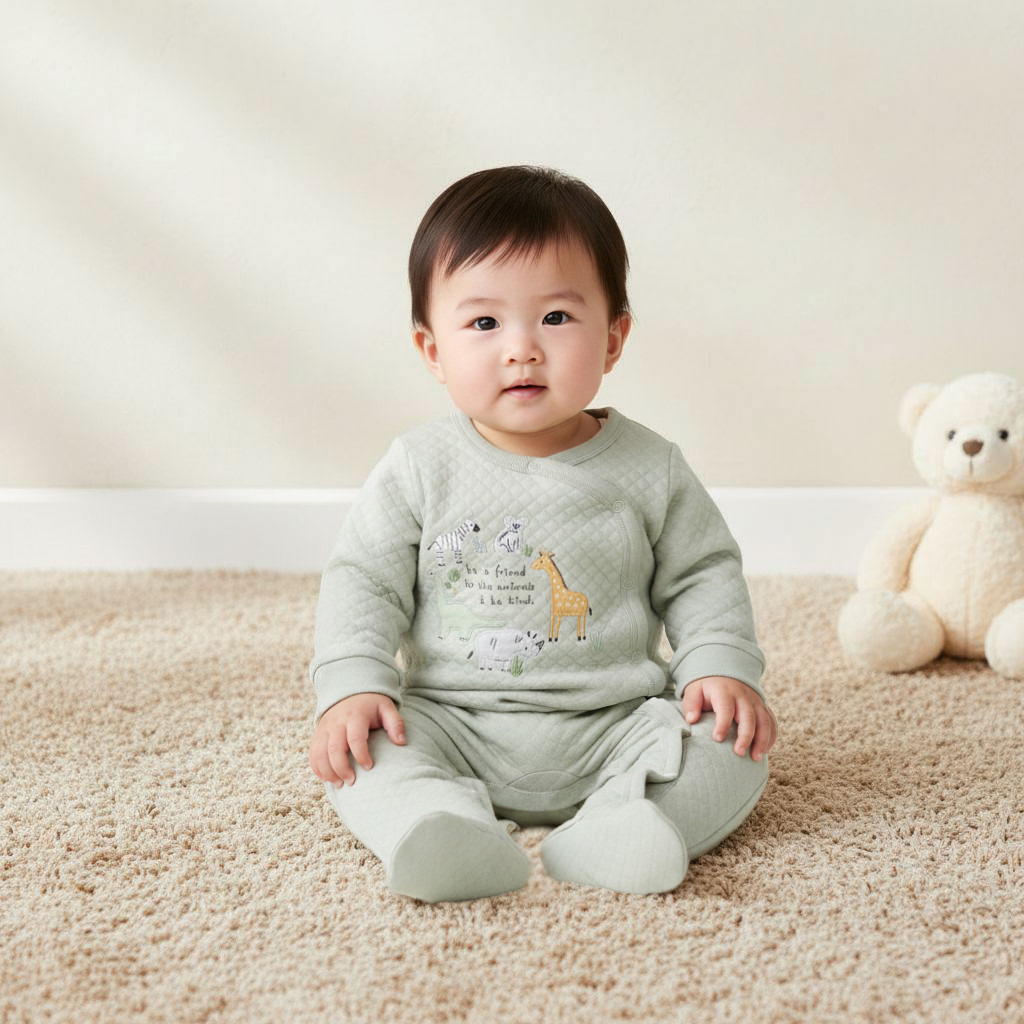 Juniors Round Neck Closed Foot Sleepsuit with Safari Print - Cotton - Long Sleeves - Set of 2-baby-boys-clothing-nightwear-sleepsuits-image-6