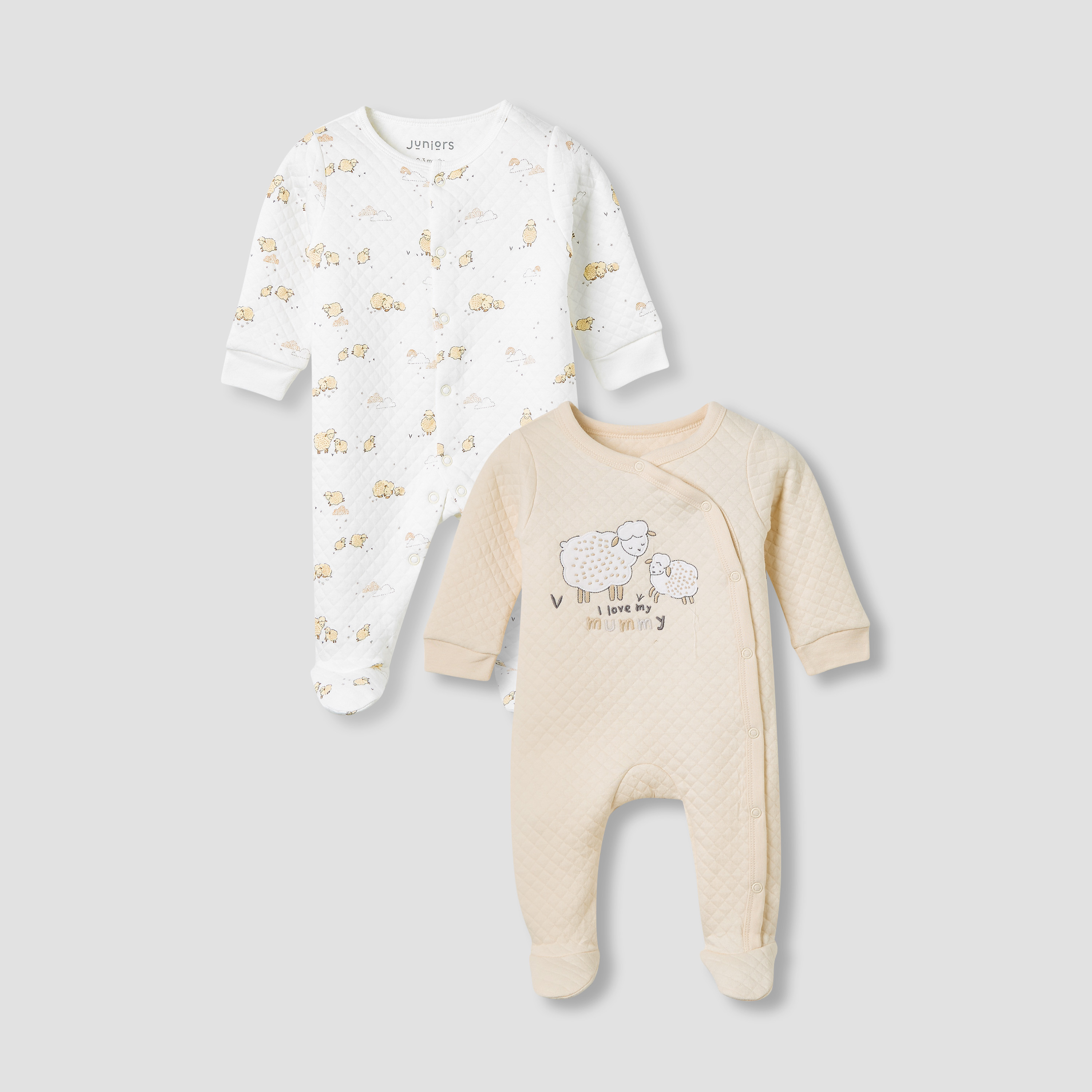 Juniors Round Neck Sleepsuit with Sheep Print - Cotton - Long Sleeves - Set of 2-baby-girls-clothing-nightwear-sleepsuits-image-1