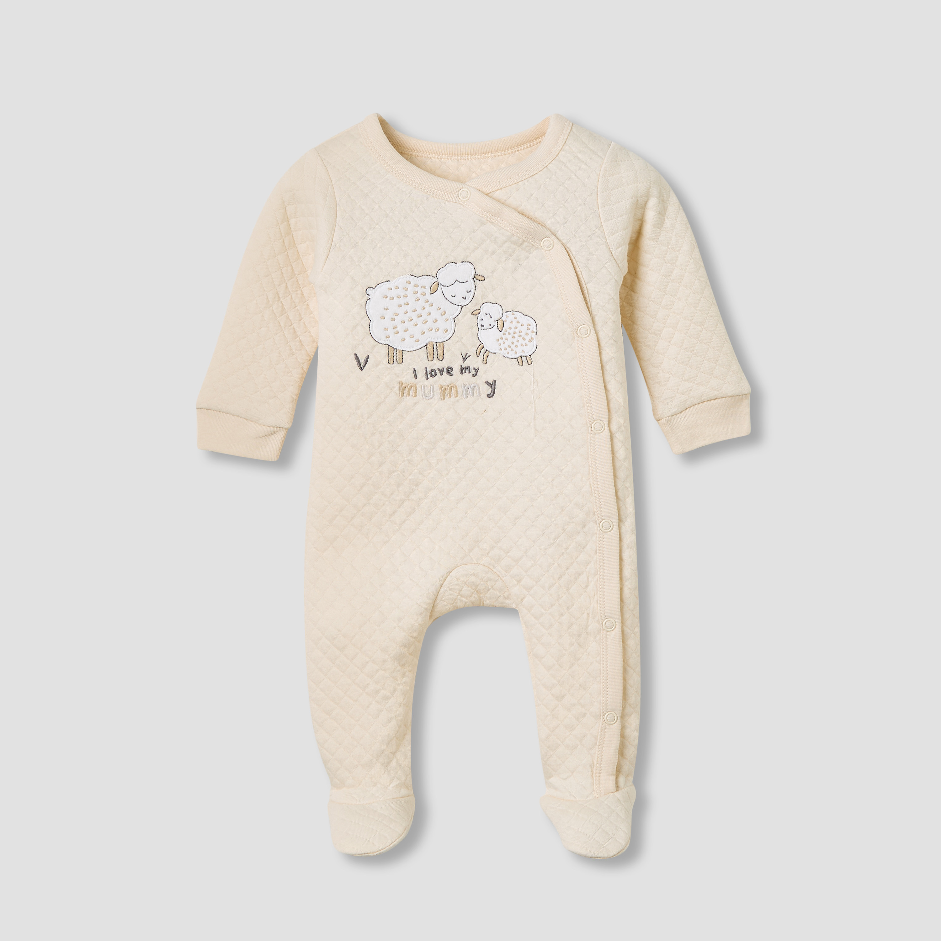 Juniors Round Neck Sleepsuit with Sheep Print - Cotton - Long Sleeves - Set of 2-baby-girls-clothing-nightwear-sleepsuits-image-2