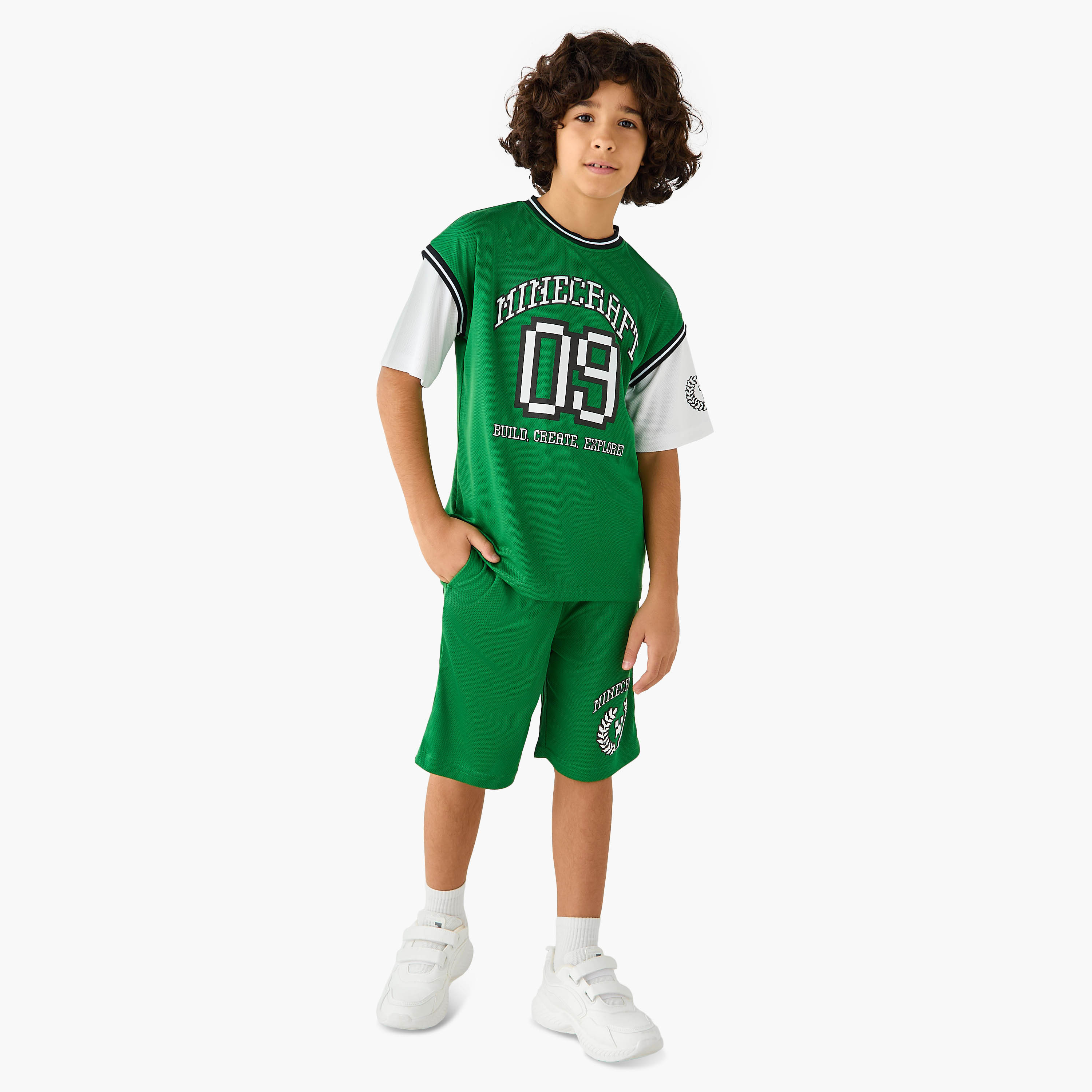Minecraft Printed Short Sleeves T-shirt and Shorts Set-boys-clothing-setsandcoords-image-1