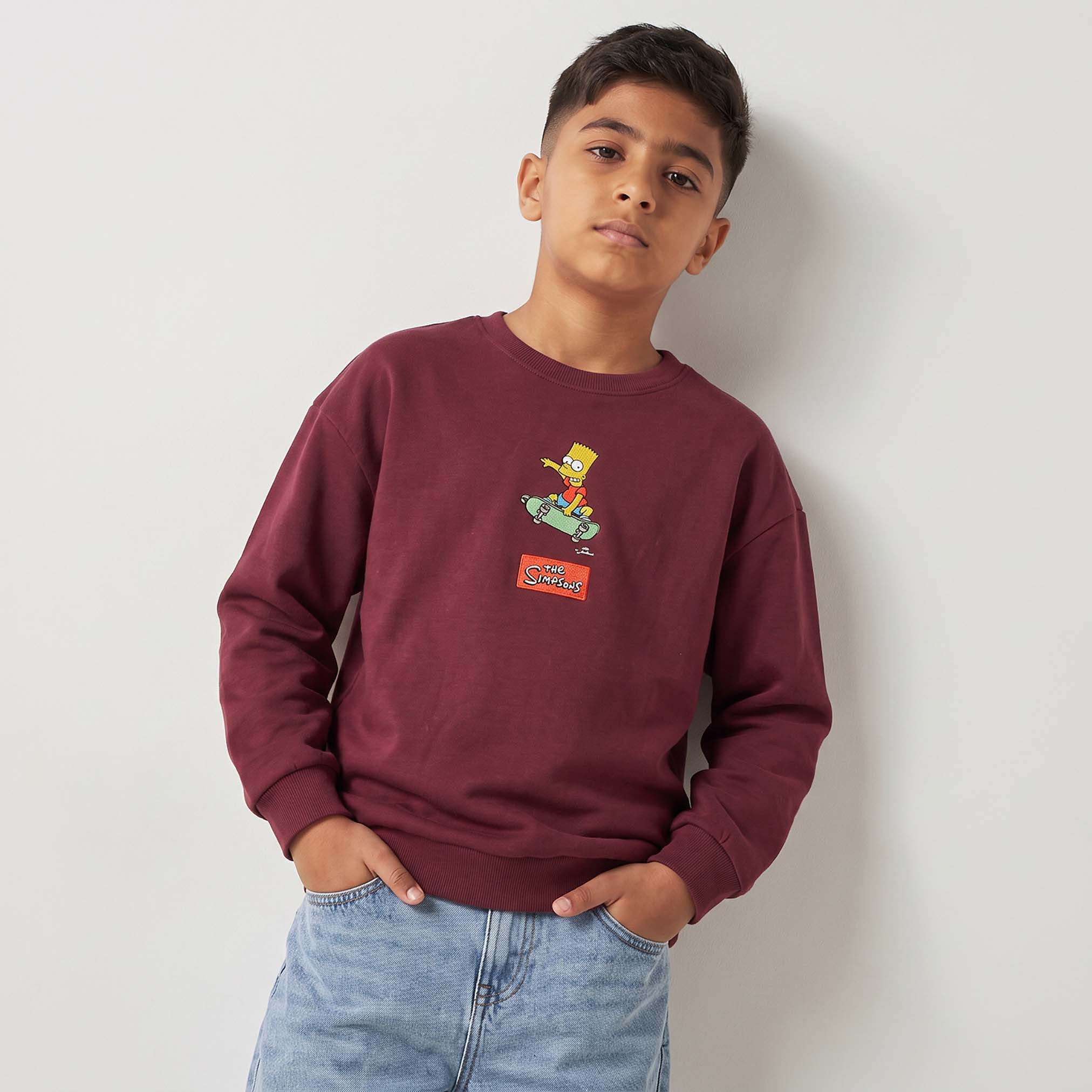 Disney Crew Neck Sweatshirt with Simpsons Embroidery-boys-clothing-winterwear-sweatshirts-image-1