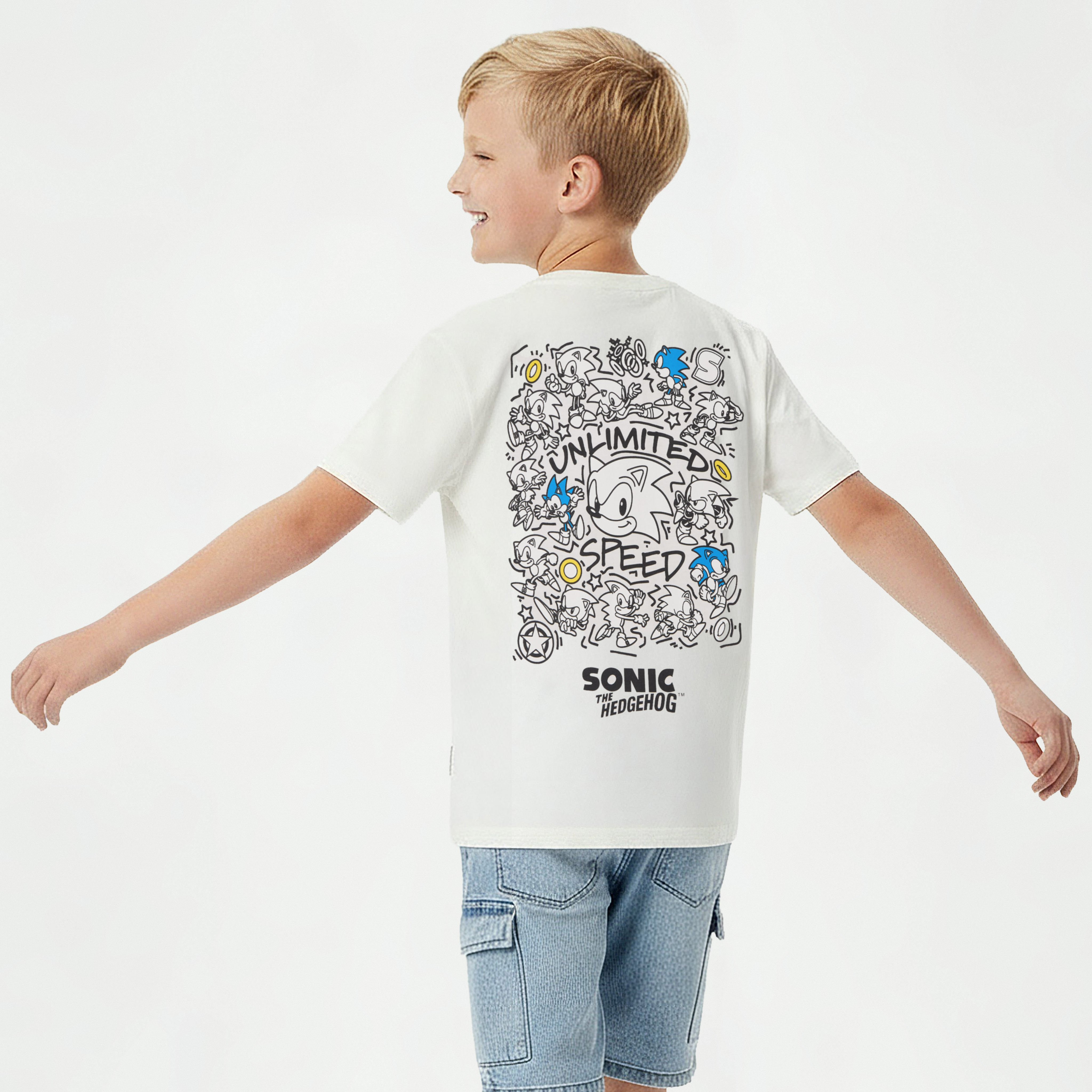 Crew Neck Short Sleeve T-shirt with Sonic Print-boys-clothing-tshirtsandpolos-image-1